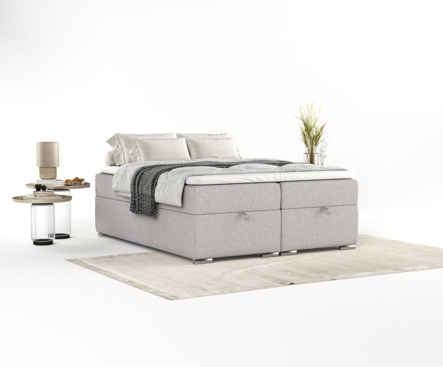 BOXBETT Reto 200/200 cm Graubeige im Megan Stoff - Chromfarben/Grau, Holz/Holzwerkstoff (200/200cm) - AltaBeds