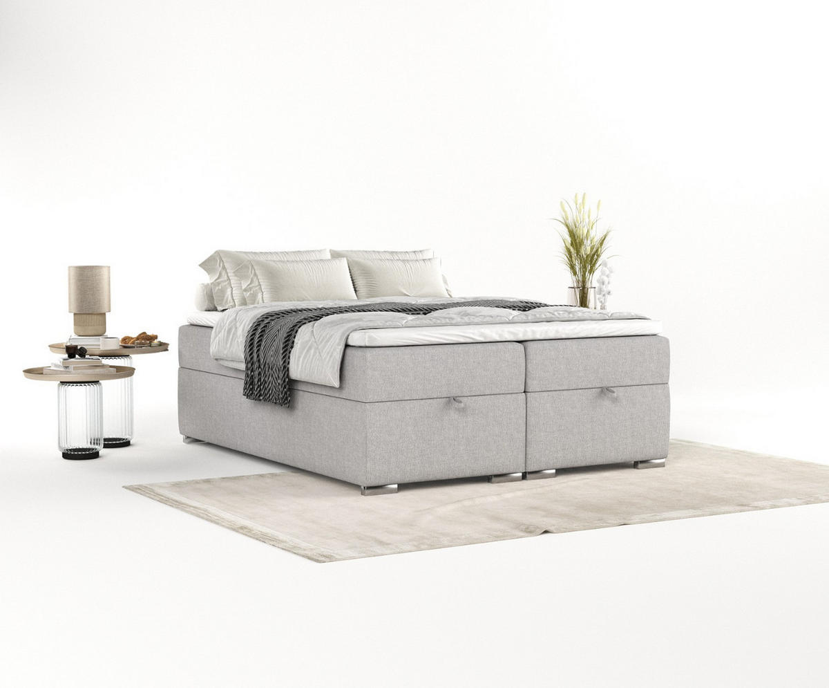 BOXBETT Reto 160/200 cm Graubeige im Megan Stoff - Chromfarben/Grau, Holz/Holzwerkstoff (160/200cm) - AltaBeds