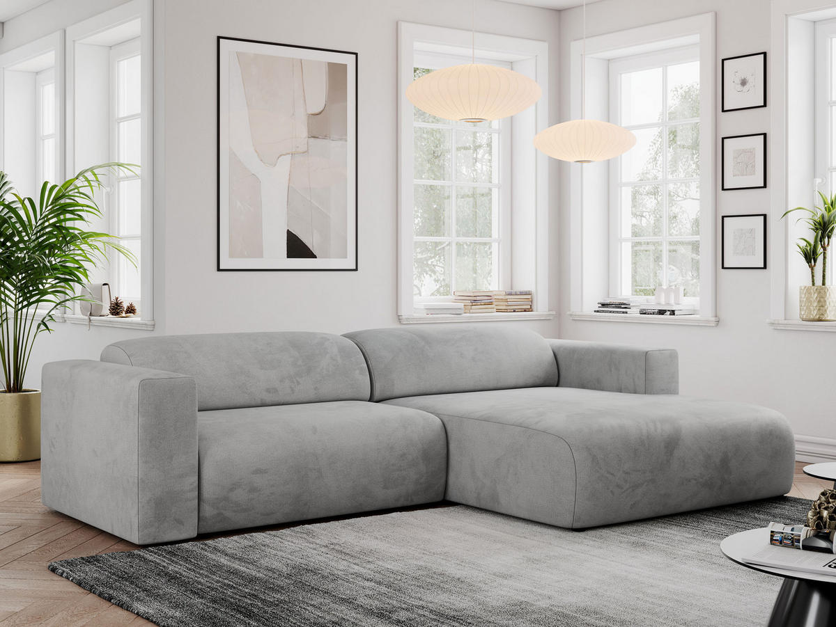 ECKSOFA PASADENA Hellgrau Velvet - Rechts Seite - Hellgrau/Schwarz, Kunststoff/Textil (180/288cm) - MKS