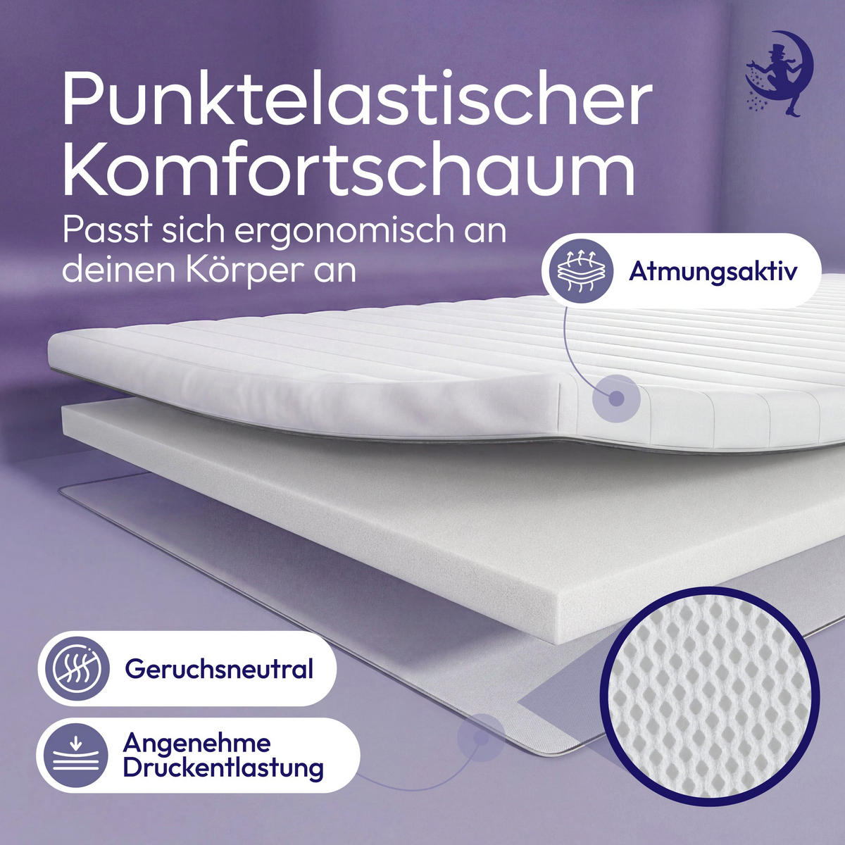 MATRATZENTOPPER KALTSCHAUM 100x200 cm – 5 cm Komfortauflage für harte Matratzen - Weiß, Textil (100/200cm) - Mister Sandman