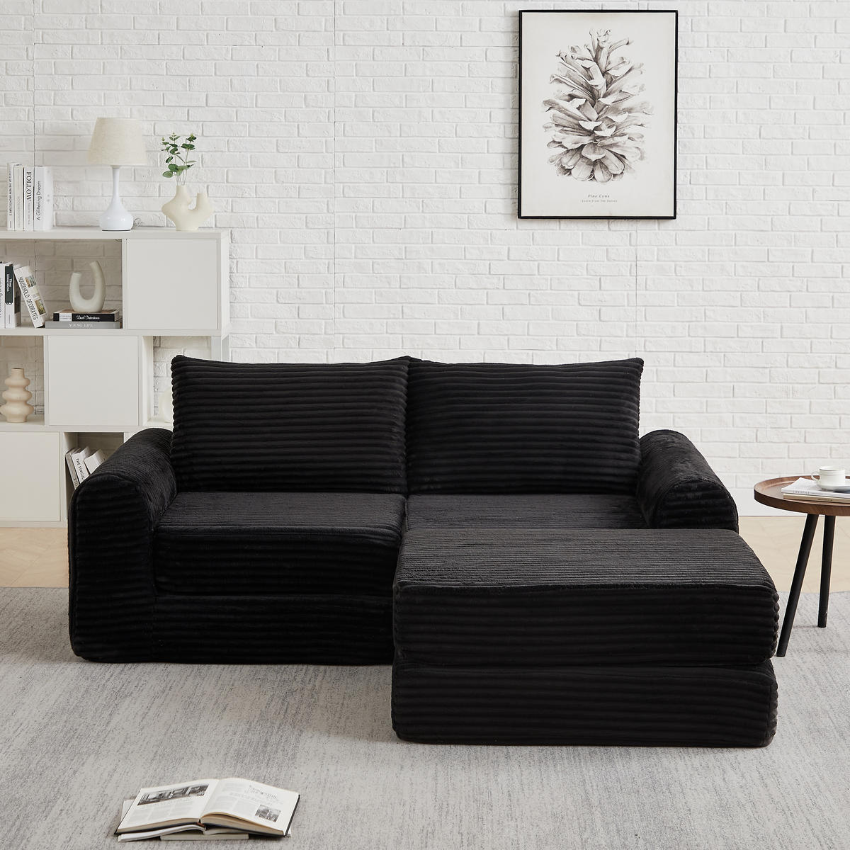 SCHLAFSOFA, Cord mit modularer Fußstütze, als Sofa & Bett, 243/194/53 cm, Schwarz - Schwarz, Textil (243/53/194cm) - Redom