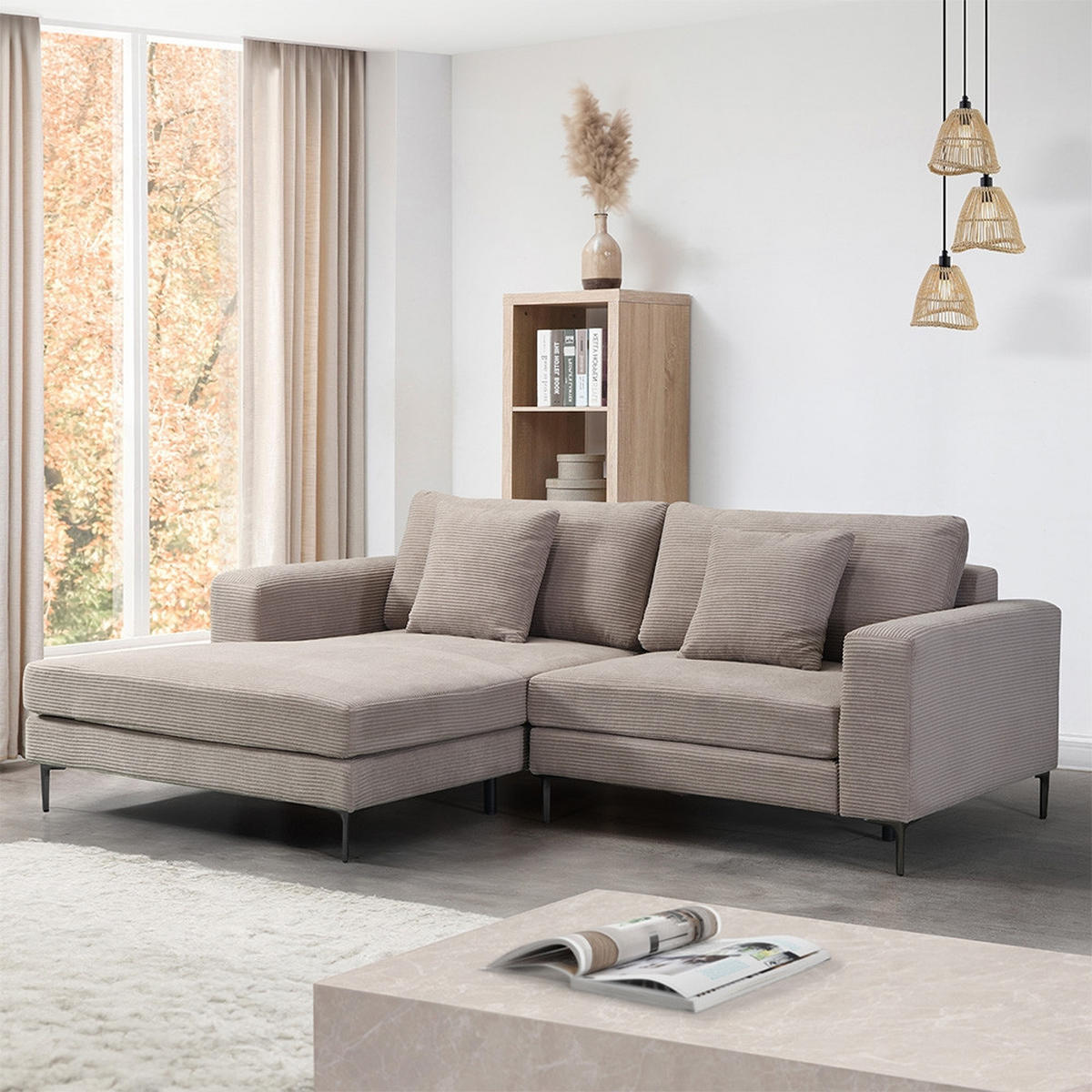 SOFA BELLANO - Beige, M - Links - Beige, Holz/Kunststoff (238/188cm) - Home Deluxe