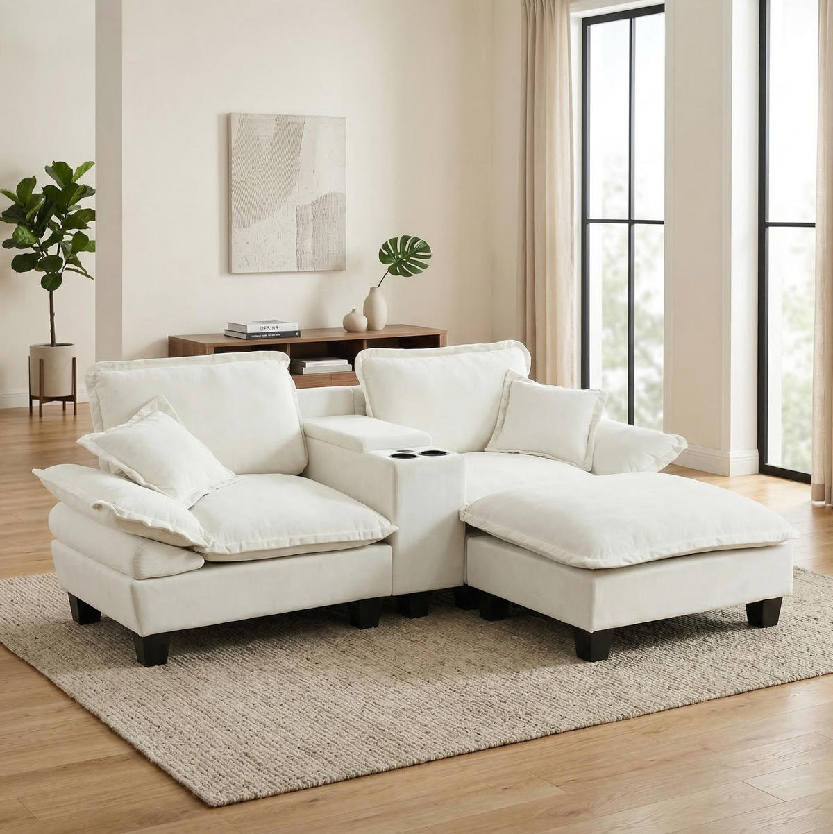 ECKSOFA 224/151/90 cm beige aus Chenille mit USB und Stauraum - Beige, Textil (151/224cm) - OKWISH