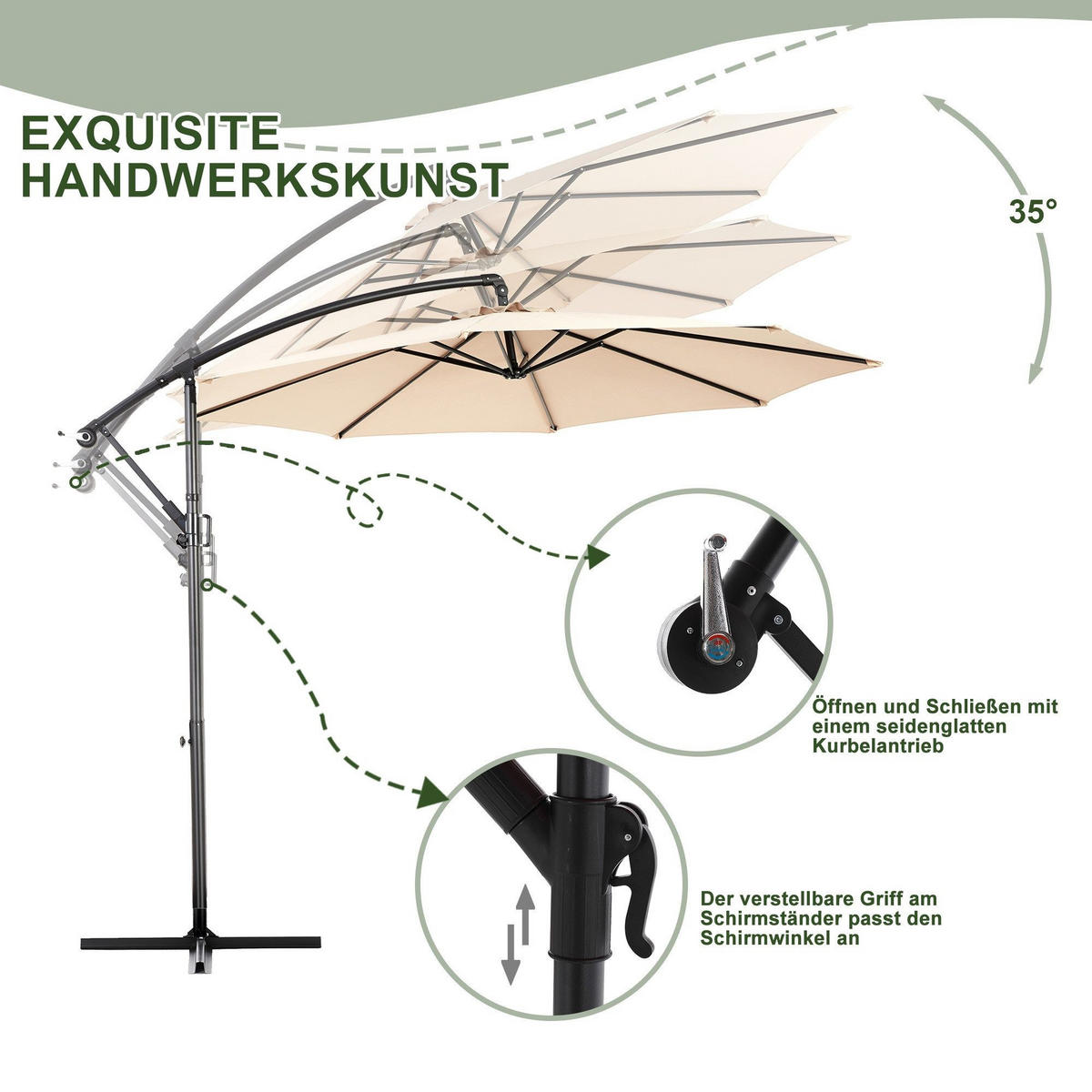 SONNENSCHIRM 295x295cm,Ampelschirm,Gartenschirm,Aluminium,Sonnenschutz,Khaki - Braun, Metall (295/295cm) - LVHOM