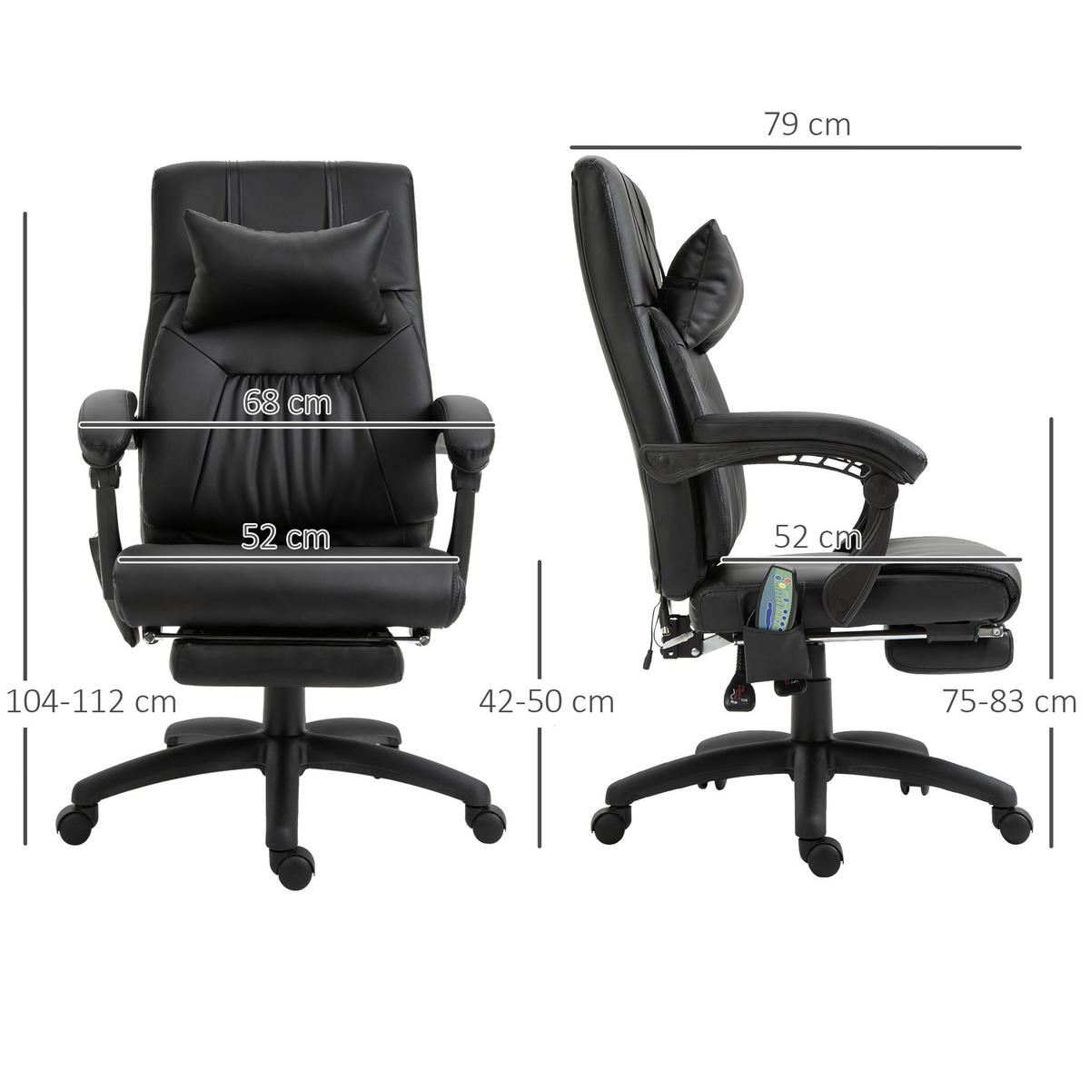 CHEFSESSEL DE-11805 mit 7-Punkt-Massage Schwarz - Schwarz, Metall (79/112/68cm) - ComfortXL
