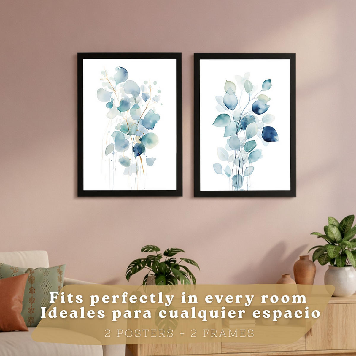 PLAKAT Sada 2 Akvarelový květ A3 Černý rám - černá, papír (29.7/1/42cm) - Nacnic
