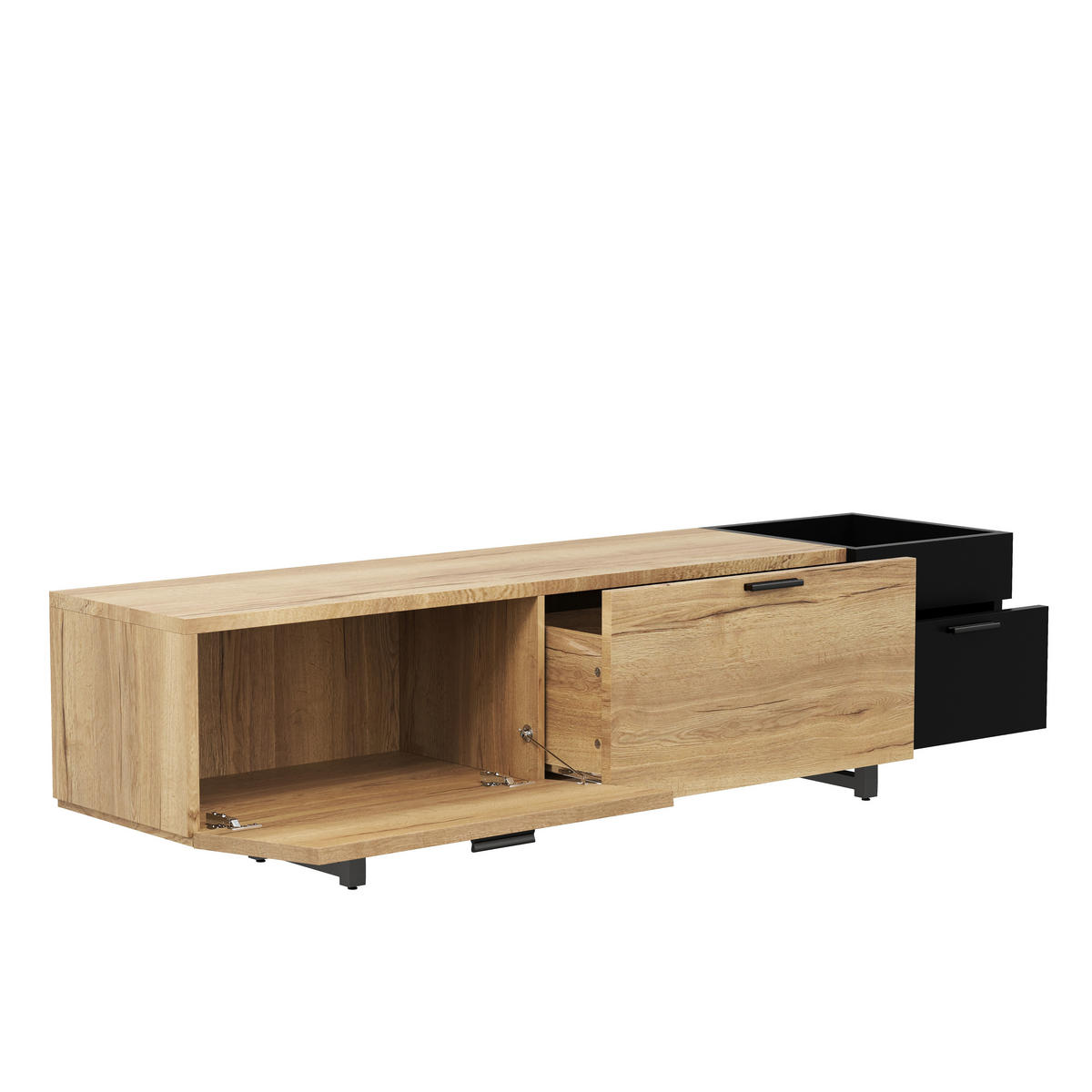TV-ELEMENT 180/38/49 cm Schwarz mit offenen Fächern, 2 Schubladen und Stauraum - Schwarz, Holz (180/49/38cm) - Oxeza