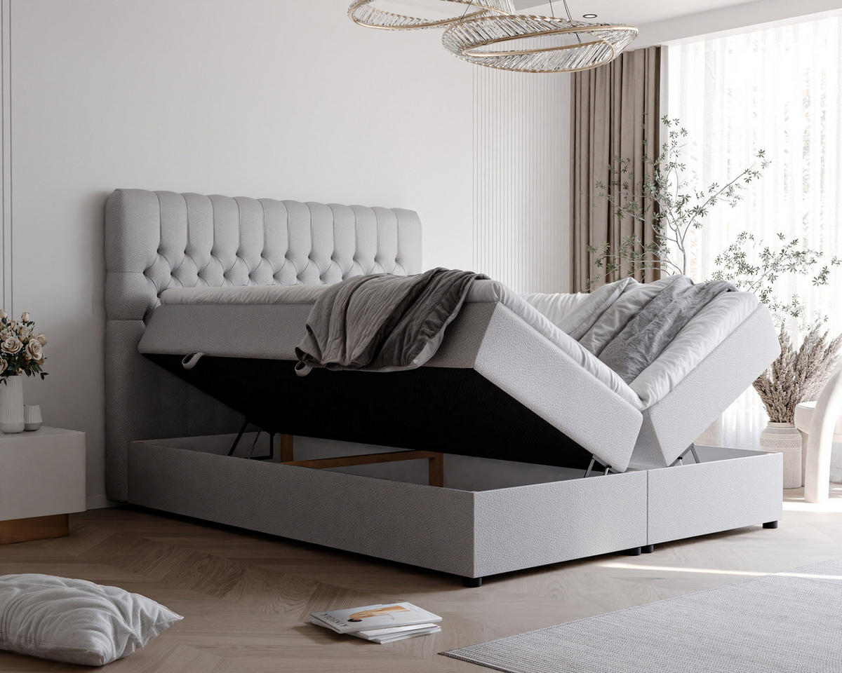 BOXBETT ALBA 140/200 cm mit Matratze und Topper, Grau - Grau, Textil (140/200cm) - Idohome