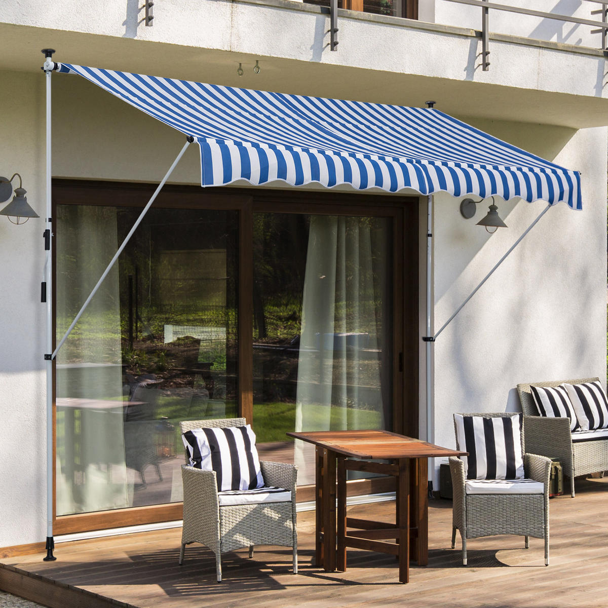 MARKISE, Grün+Weiß, Aluminium, Stahl, Polyester - Blau, Metall (150/280/300cm) - Outsunny