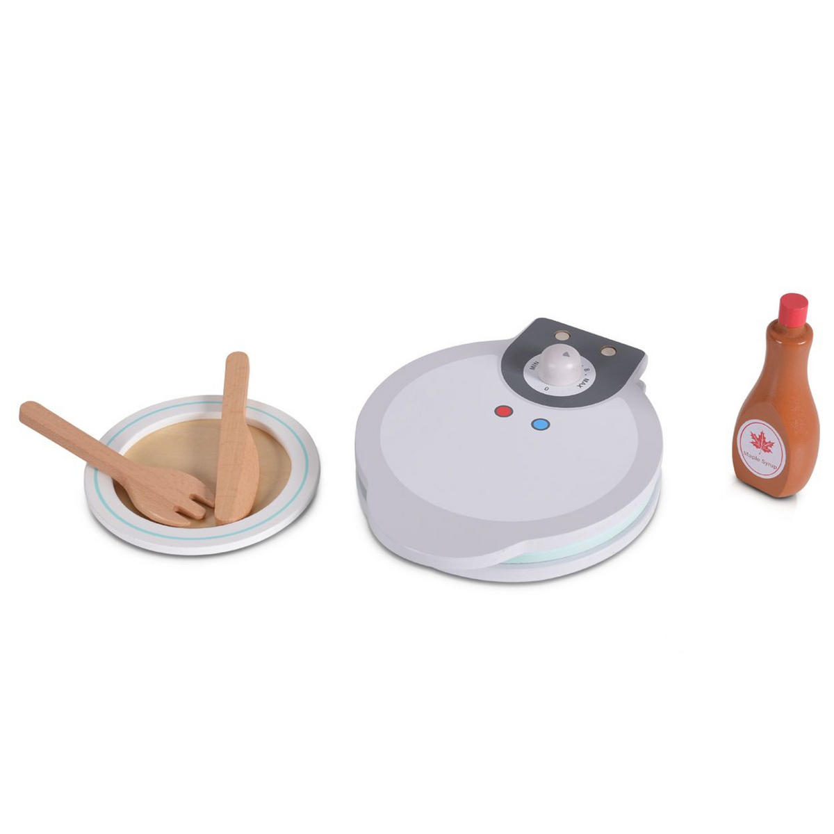 SPIELZEUG-KÜCHENGERÄT 4334 bunt Waffeleisen, Holz, Waffelstücke, Erdbeeren, Teller, Ahornsirup - Multicolor, Holz (17/3/21cm) - Moni