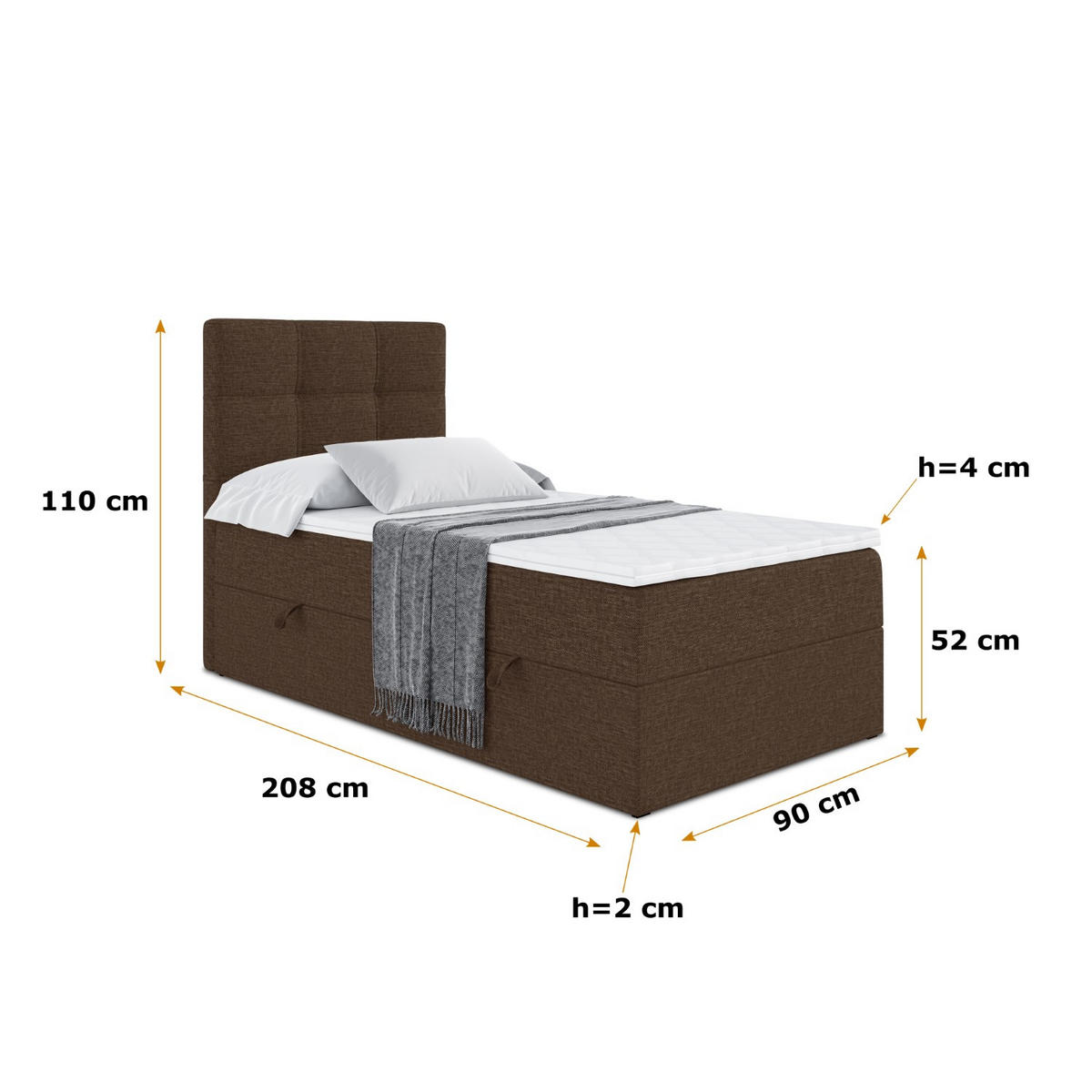 BOXBETT mit Matratze H3 und Lattenrost - MARCE - 90x200 - Rechts Braun - Braun, Holzwerkstoff (90/200cm) - ALTDECOR