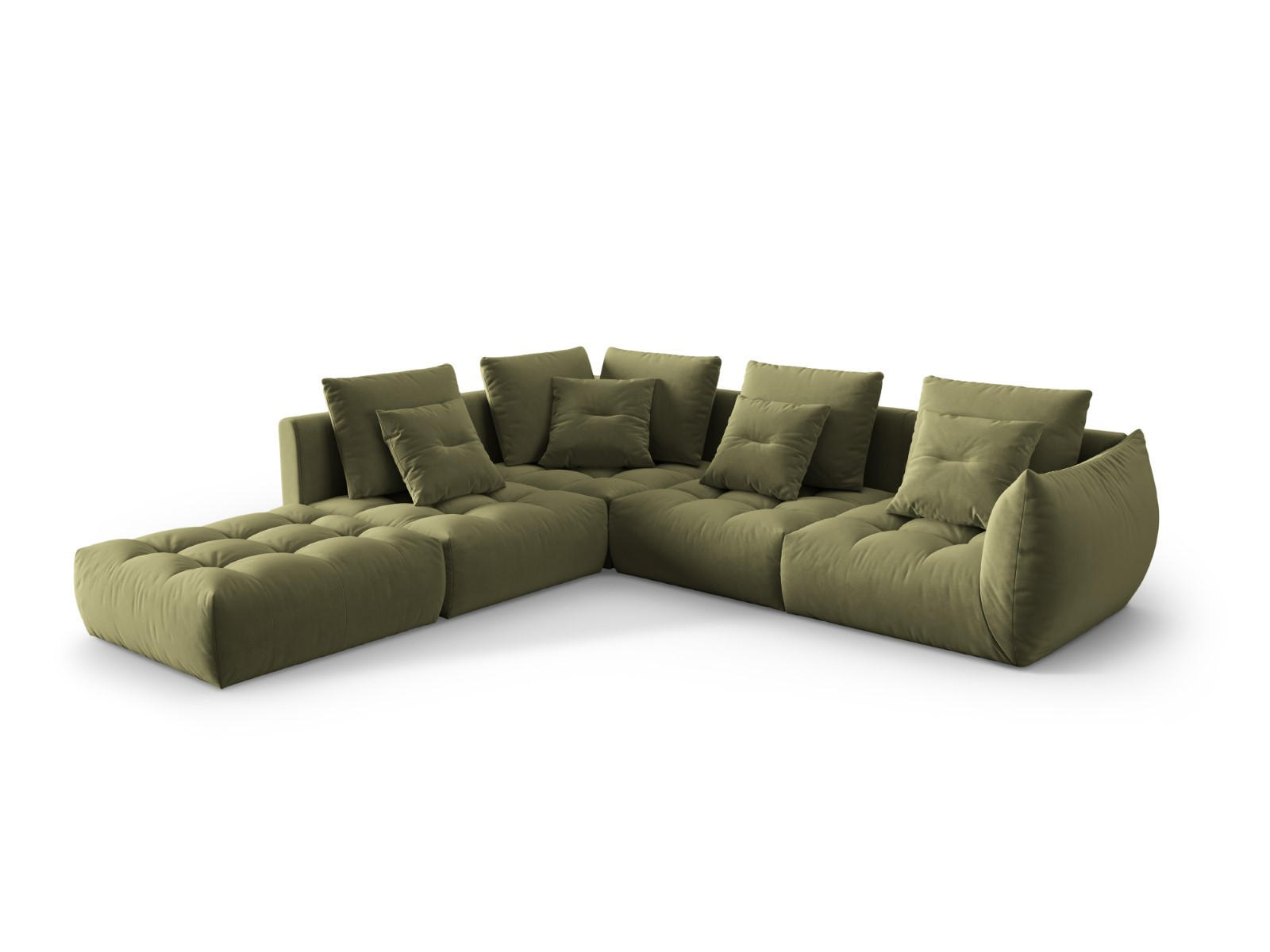 ECKSOFA modular links Bloom aus Samt hellgrün 4 Sitzplätze - Hellgrün, Textil (310/316cm) - Micadoni