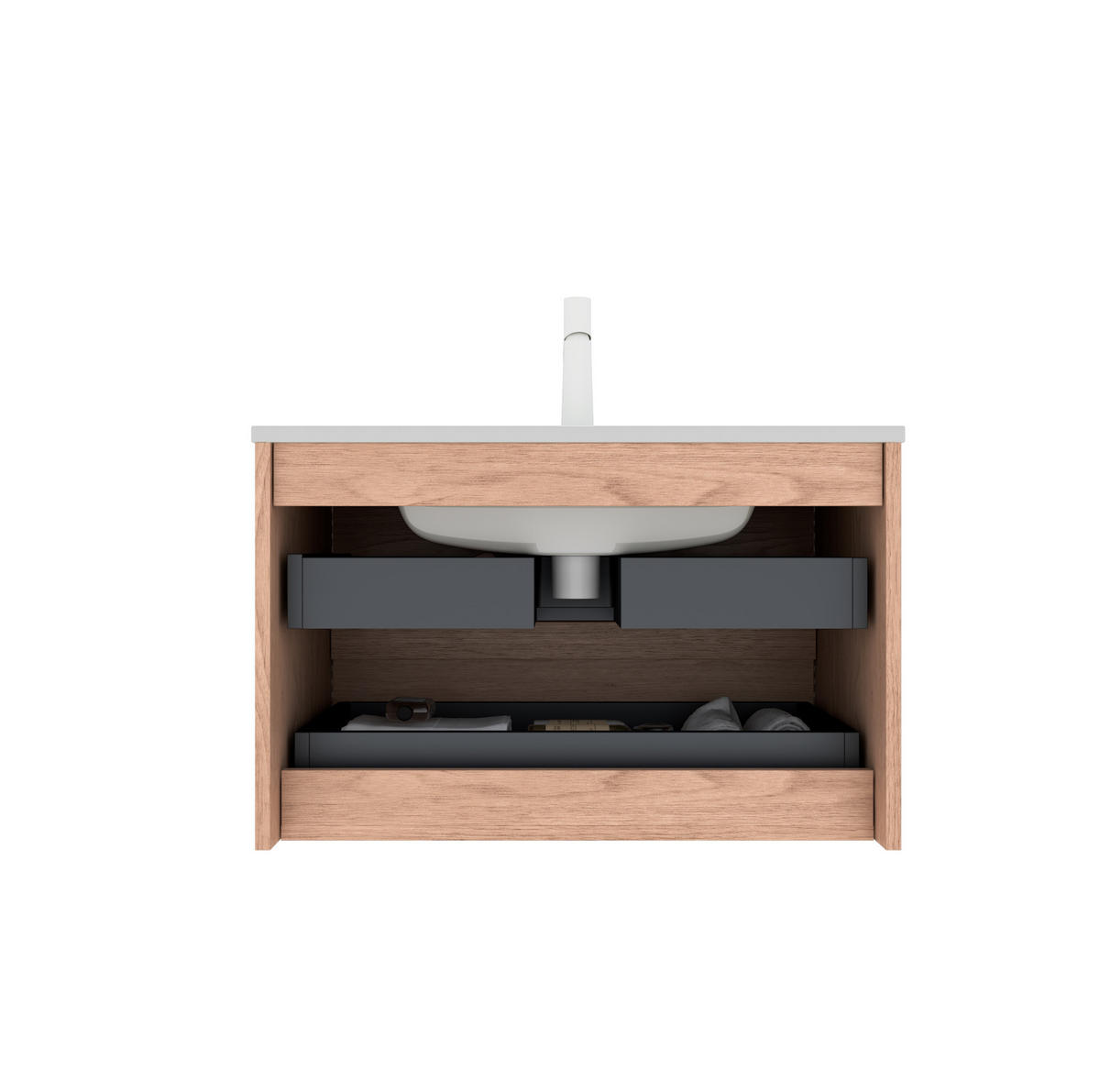 WASCHTISCHKOMBI 81 cm mit 2 Soft-Close-Schubladen in Walnuss-Optik - Naturfarben, Keramik (81/51.5/46.5cm) - BEAOK