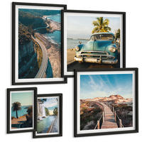 BILDER SET 5er Set - 50x50 cm & 20x30 cm & 40x60 cm Schwarzer Rahmen - Fuji-Torii-Bambuswald, Japan - Schwarz, Kunststoff (40/60cm) - TULUP