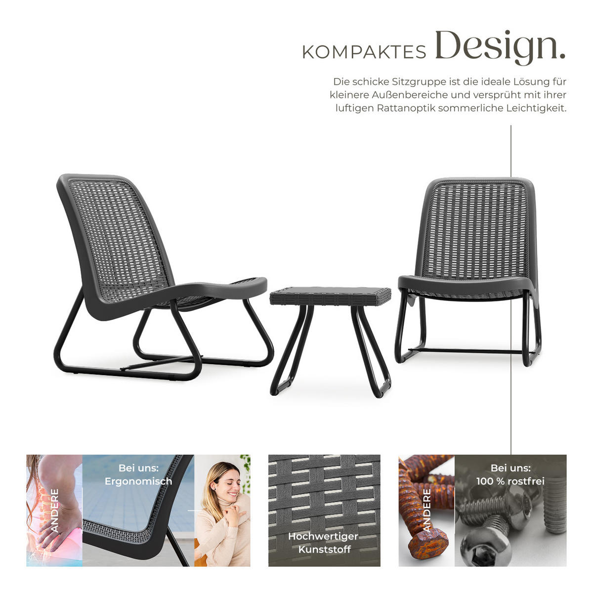 SITZGRUPPE Modica,Belastbarkeit Stuhl 120 kg, Schraubfüße,grau - Grau, Naturmaterialien/Textil - tectake