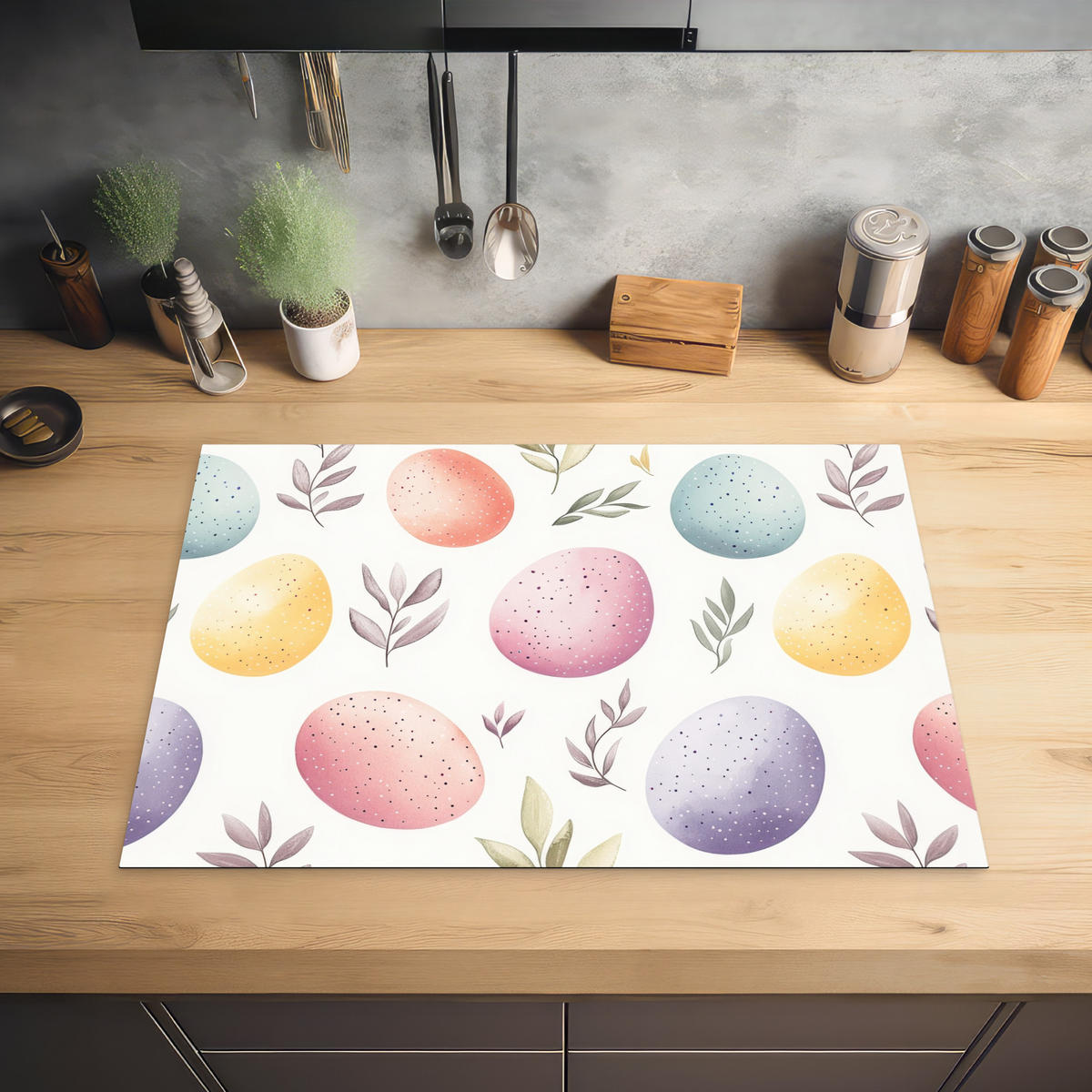 HERDABDECKPLATTE Eier - Bunt - Muster Herdabdeckung Induktionsfeld 75x52 cm - Weiß, Kunststoff (75/52/0.2cm) - MuchoWow