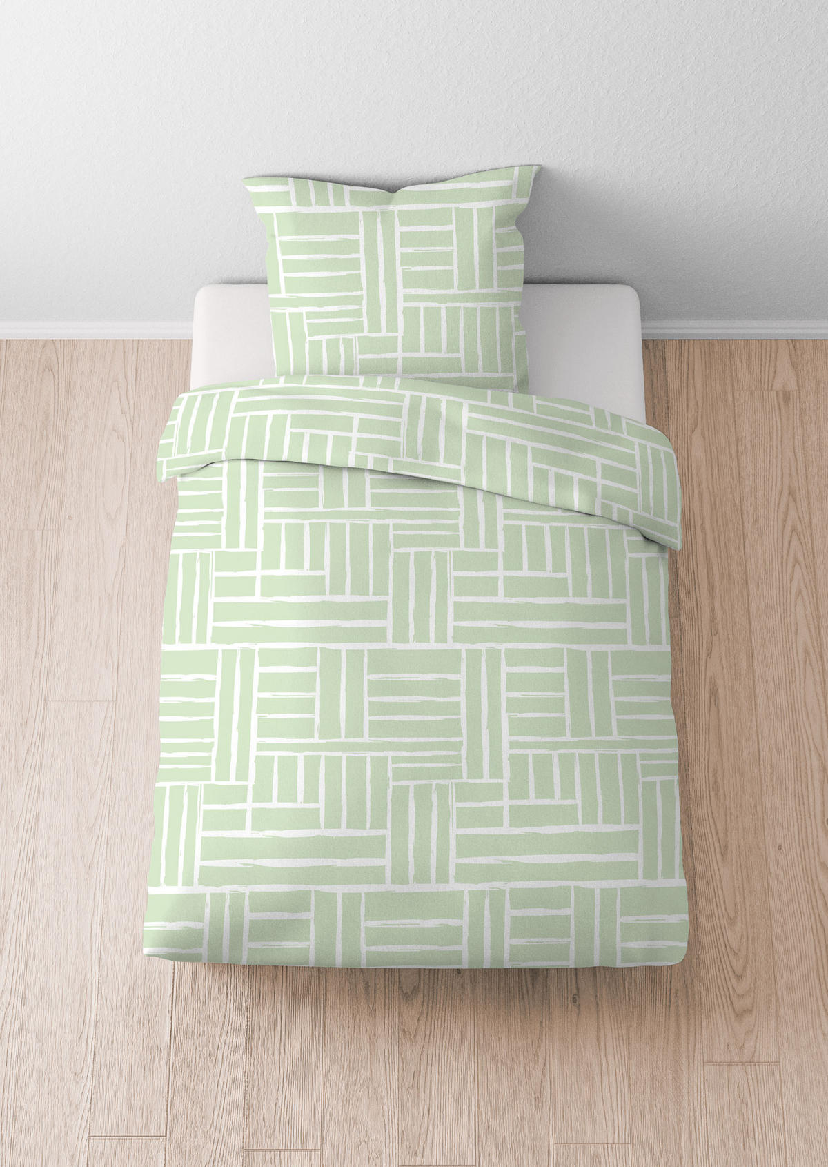 BETTWÄSCHE-GARNITUR Seersucker Kästchen salbei, 135x200 cm + 80x80 cm - Salbeigrün, Textil (135/200cm) - Castell