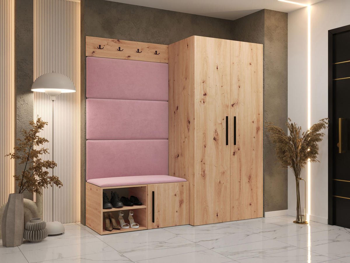 GARDEROBEN-SET Medi I - Hellrosa/Schwarz, Holzwerkstoff/Kunststoff (80/191/50cm) - MIRJAN24