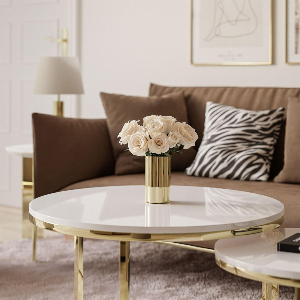 COUCHTISCH CIRI 2-in-1 CHROME gold - Goldfarben, Holzwerkstoff (70/70/48cm) - Lookway