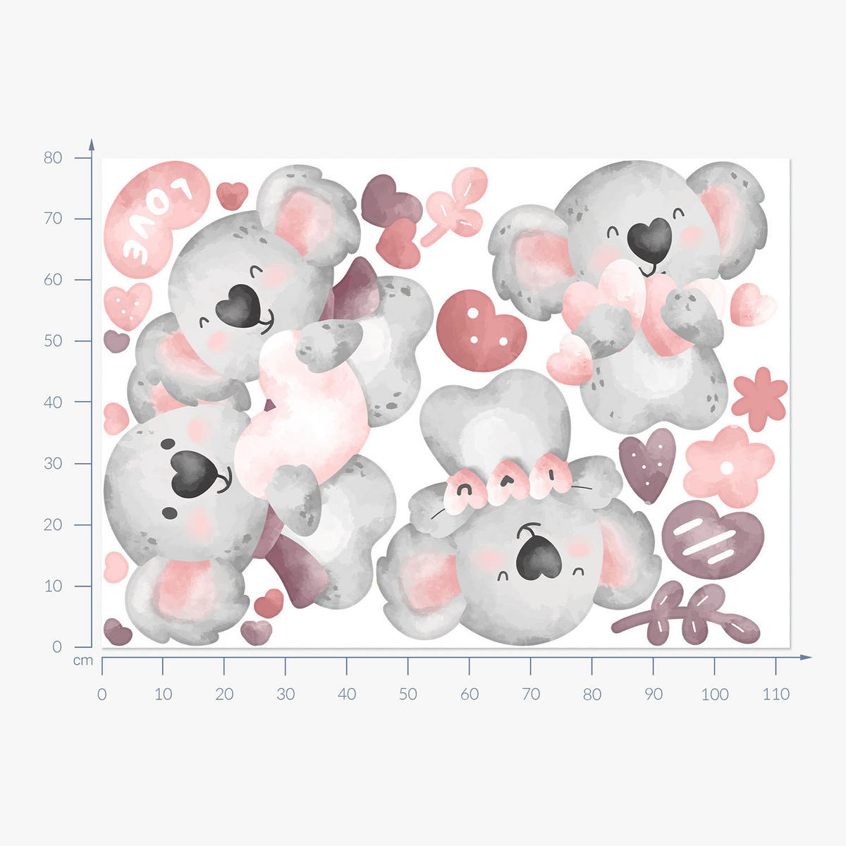 WANDAUFKLEBER 80x113cm - Pastellfarbene Koalas - Multicolor, Kunststoff (80/113/0.1cm) - Wallfluent
