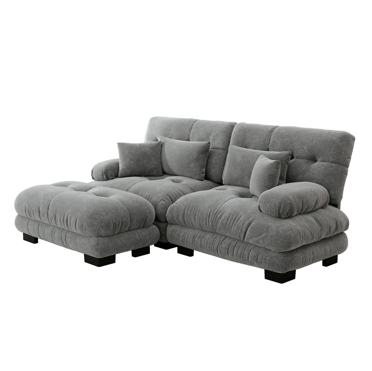 ECKSOFA modular mit beweglichen Ottomane, breiten Armlehnen und Kissen, Grau - Grau, Textil (220/145cm) - Redom