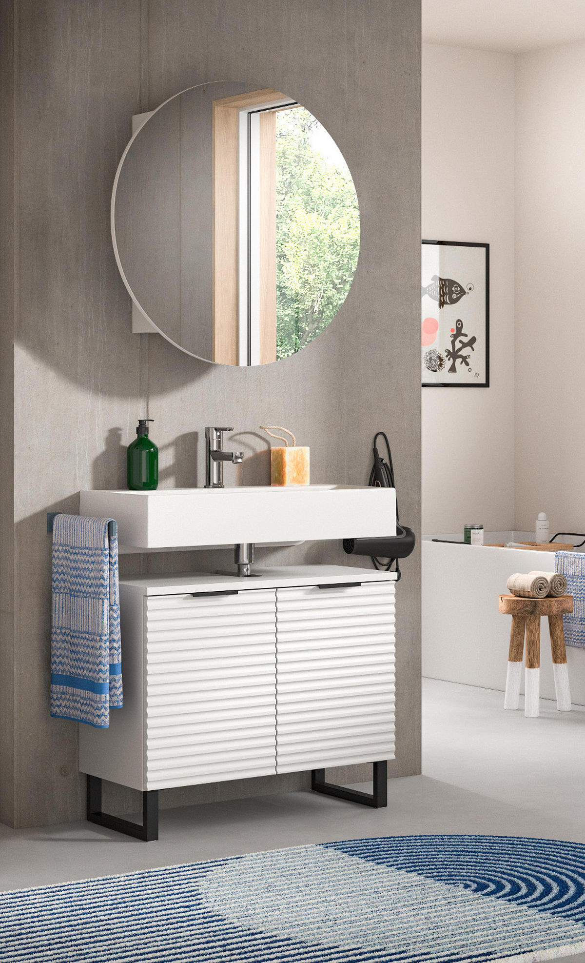 BADMÖBEL-SET 2-teilig weiß 70 cm, Kombination mit Soft-Close - Weiß, Glas/Holzwerkstoff (70/193/34cm) - Inn.Furn