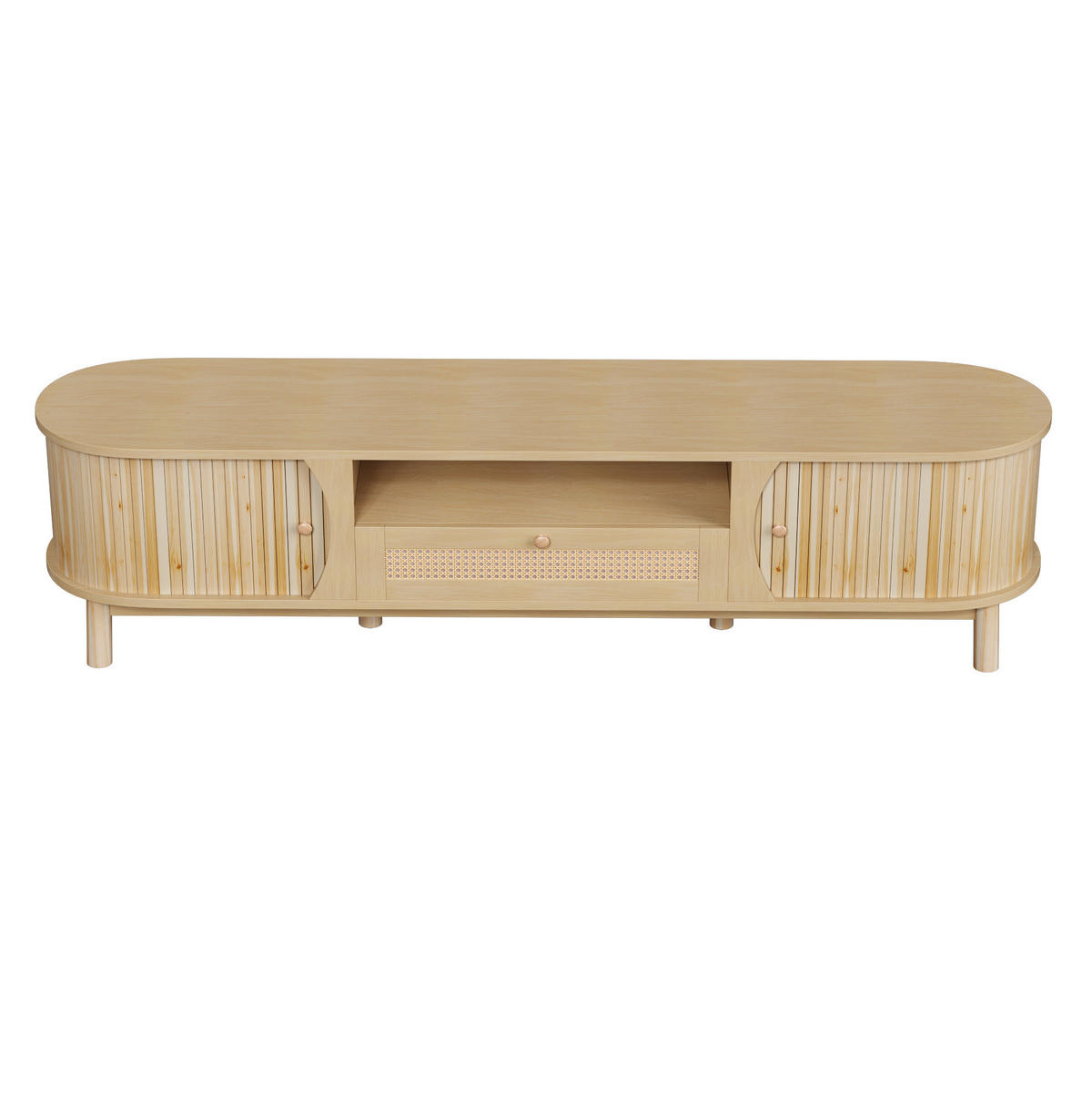TV-LOWBOARD 165/37/46 cm natur aus MDF mit Rattanfronten und Schiebetür - Naturfarben, Holzwerkstoff (37/46/165cm) - OKWISH