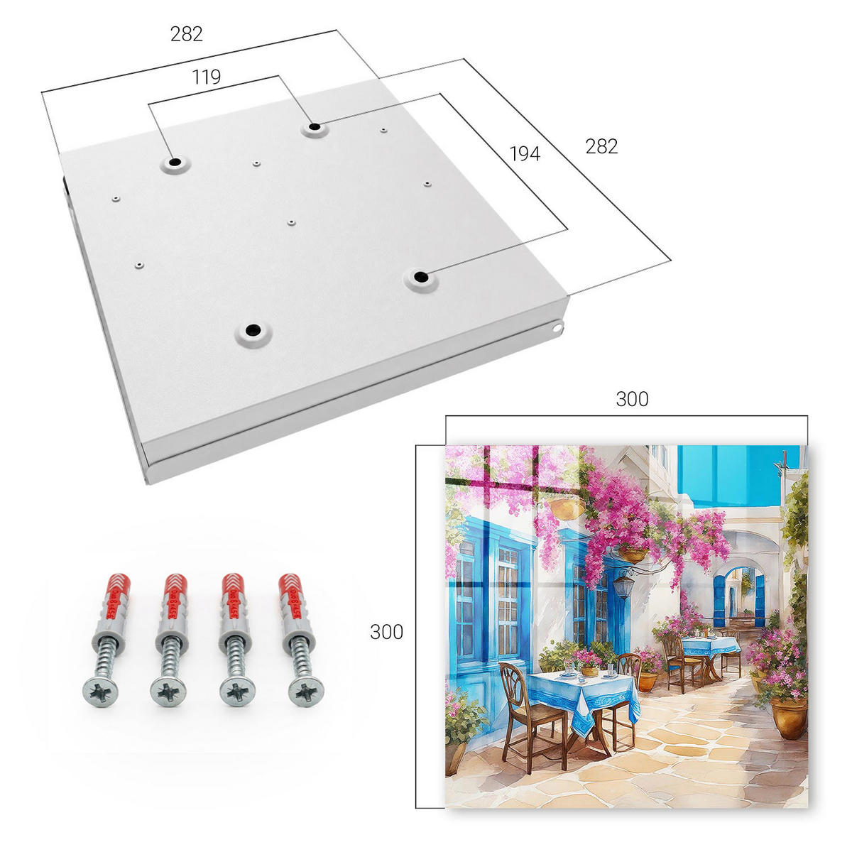SCHLÜSSELBOX Weiß 30x30 cm – Türöffnung nach rechts - Blumenallee - Blau, Metall (30/30/5cm) - TULUP