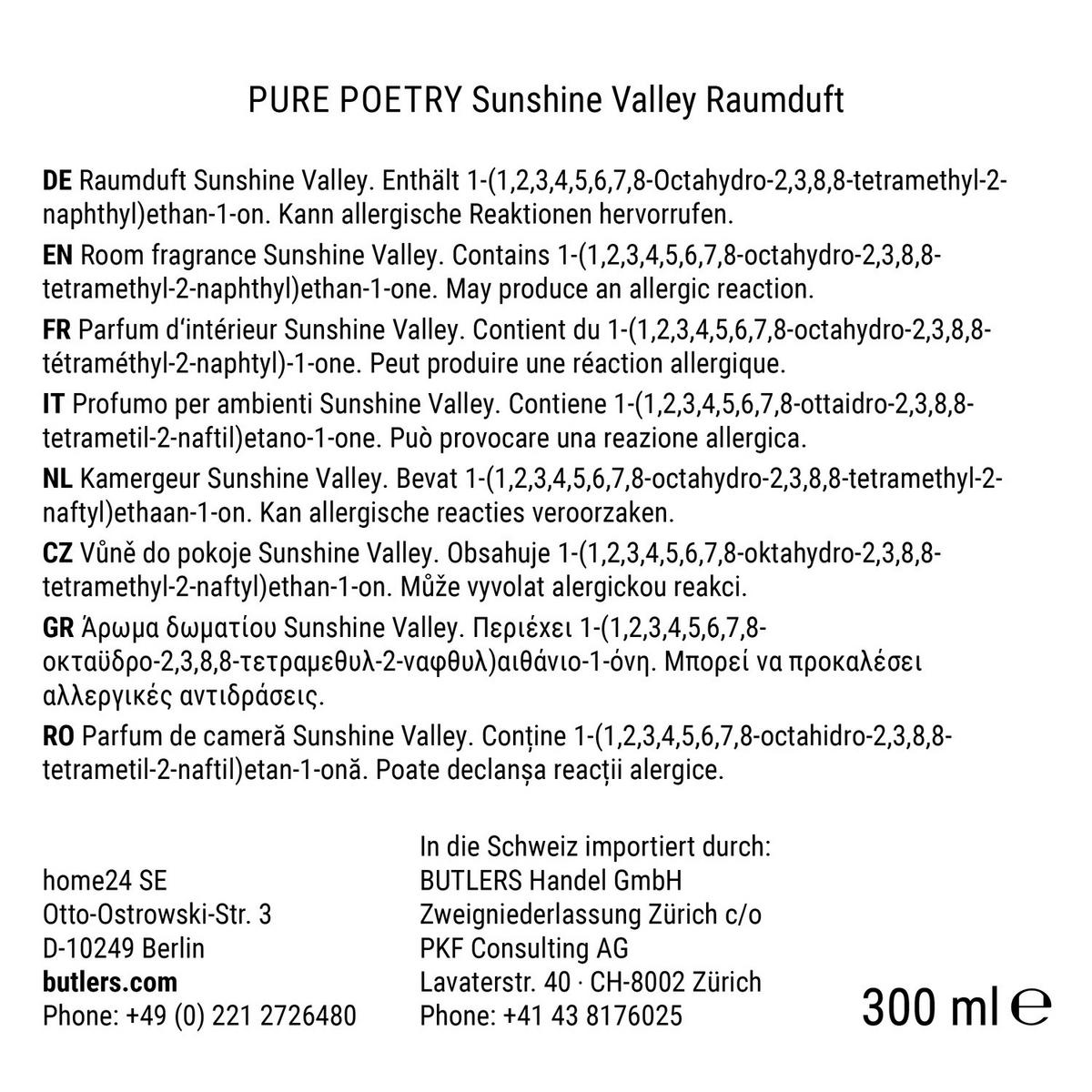 RAUMDUFT Pure Poetry Sunshine Valley 300ml - Orange, Glas (8/24/8cm) - Butlers
