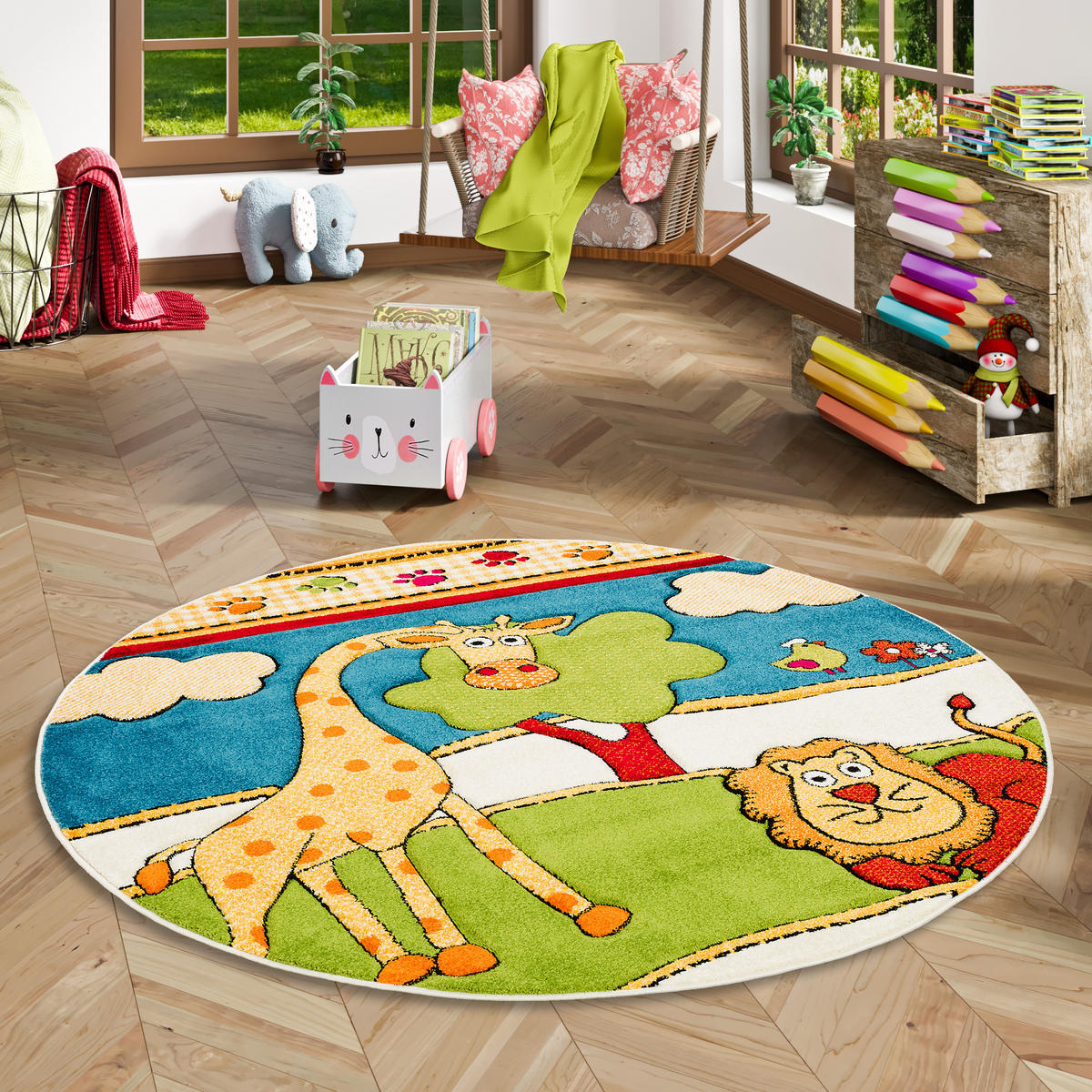 KINDER TEPPICH SAVONA KIDS LUSTIGE ZOOWELT RUND - Multicolor, Textil (200/200cm) - Pergamon