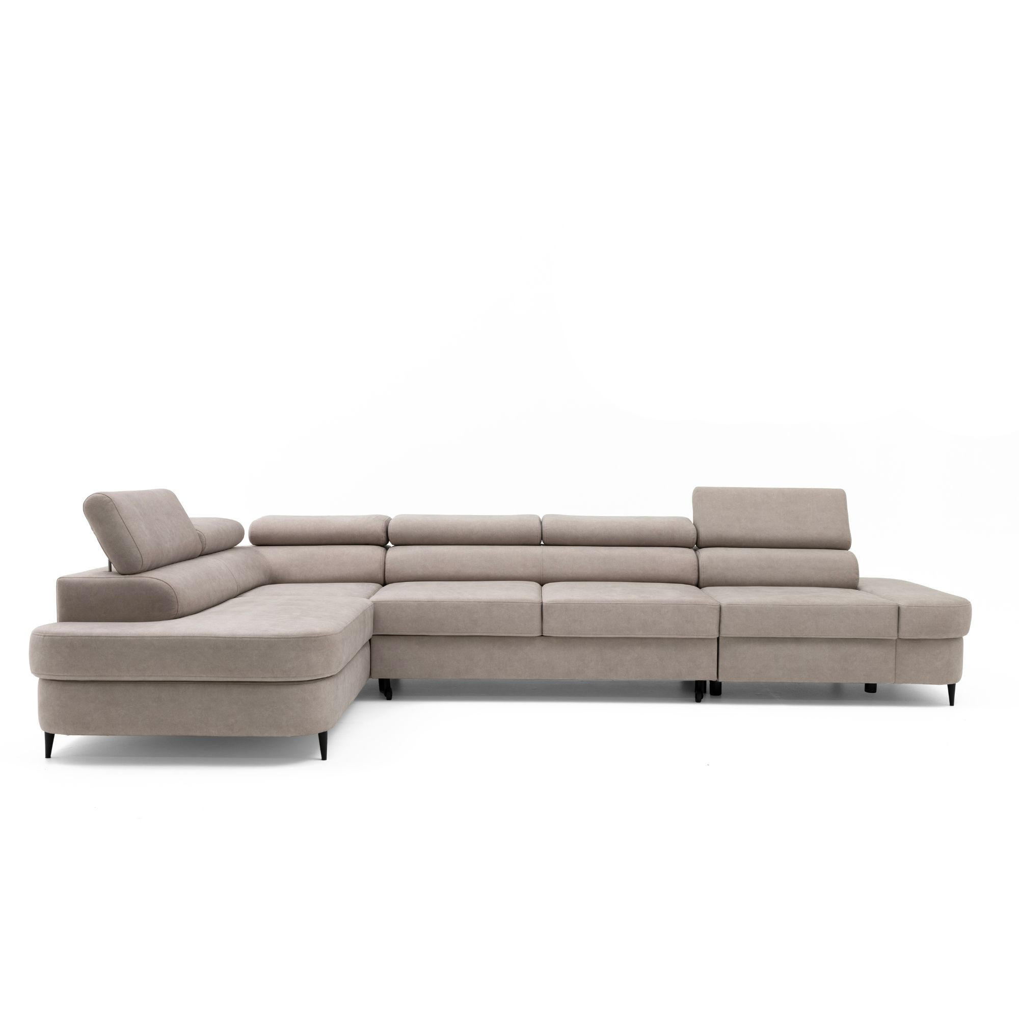 ECKSOFA PRIAM MAXI L-Form Links mit Schlaffunktion 125x195 Velours Beige - Beige/Schwarz, Holz/Textil (203/350cm) - Muffo