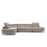 ECKSOFA PRIAM MAXI L-Form Links mit Schlaffunktion 125x195 Velours Beige - Beige/Schwarz, Holz/Textil (203/350cm) - Muffo