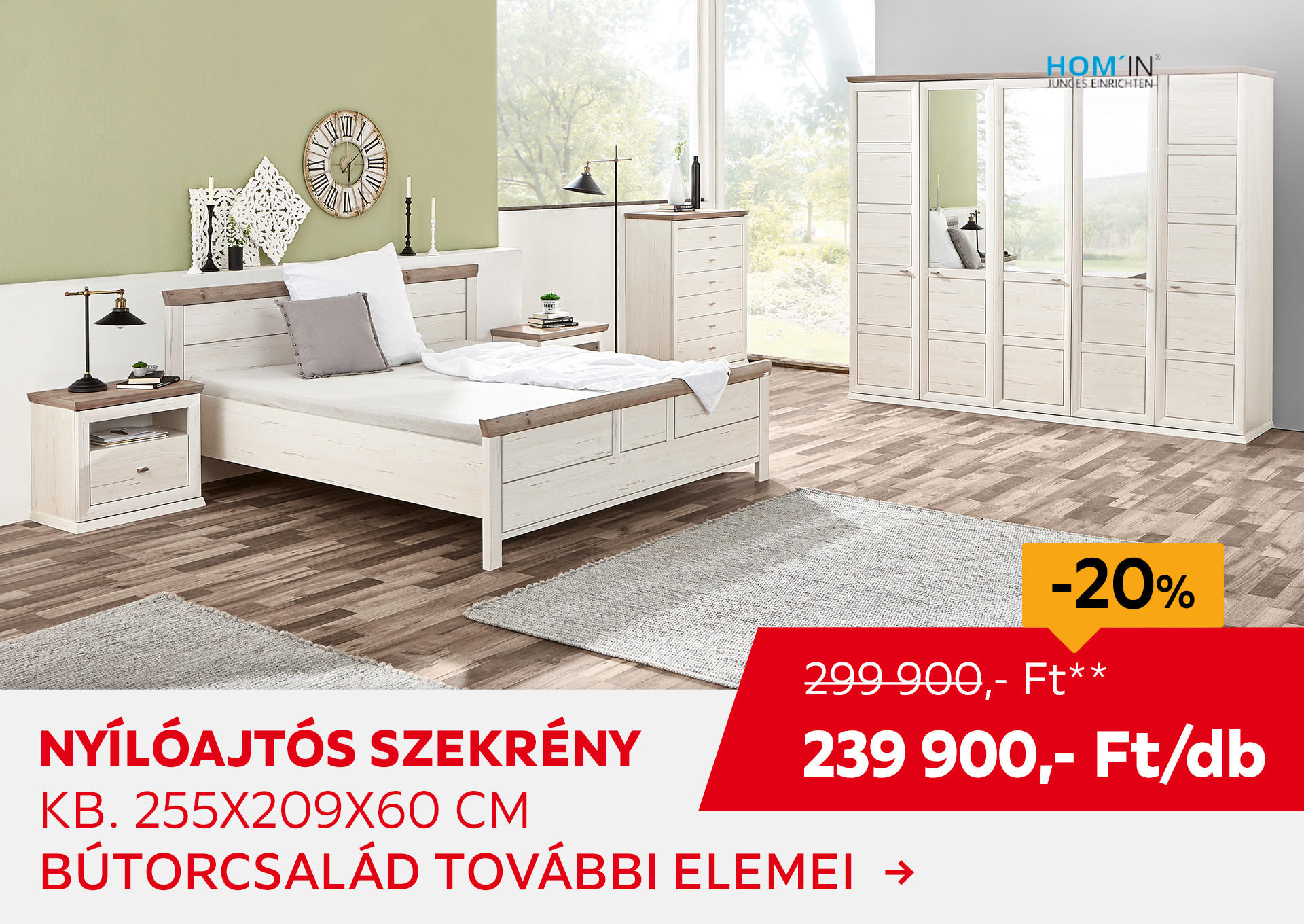 NYÍLÓAJTÓS SZEKRÉNY Kb. 255x209x60 cm Kiemelt termék 299900 Ft.- helyett 239900 Ft.-