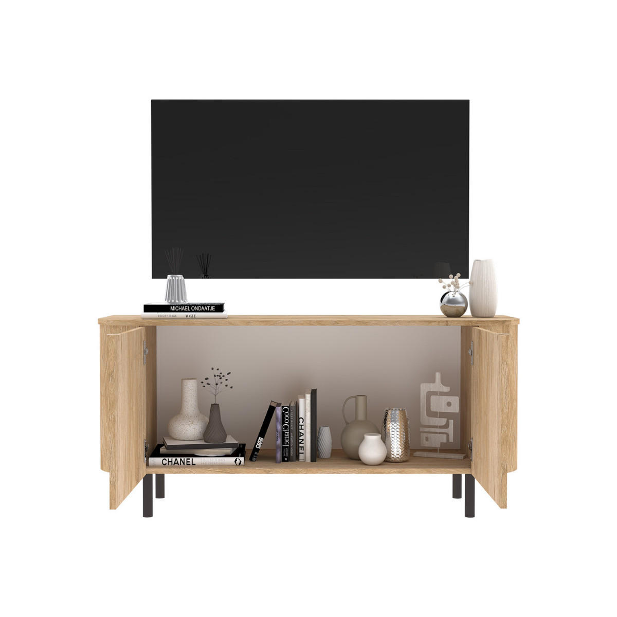 TV-MÖBEL2 Türen Eichendekor 130,1/42/60,2 cm - Eschefarben, Holzwerkstoff (42/60.2/130.1cm) - Calicosy