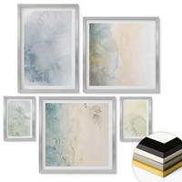 WANDBILDER 5er Set - 50x50 cm & 20x30 cm & 40x60 cm Silberner Rahmen - Pastellfarbene Aquarell-Leinwandtextur - Silberfarben, Kunststoff (40/60cm) - ArtPrintCave