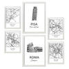 POSTER Set Mit 6 Drucke Von Italien Von Karten In Schwarz Weiß A3 & A4 Weißer Rahmen - Weiß, Papier (29/3cm) - Nacnic