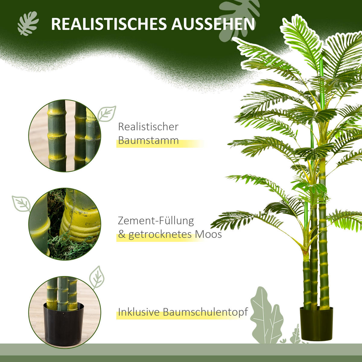 KÜNSTLICHE PALME 190 cm Kunstpflanze - Grün, Kunststoff (190cm) - HOMCOM