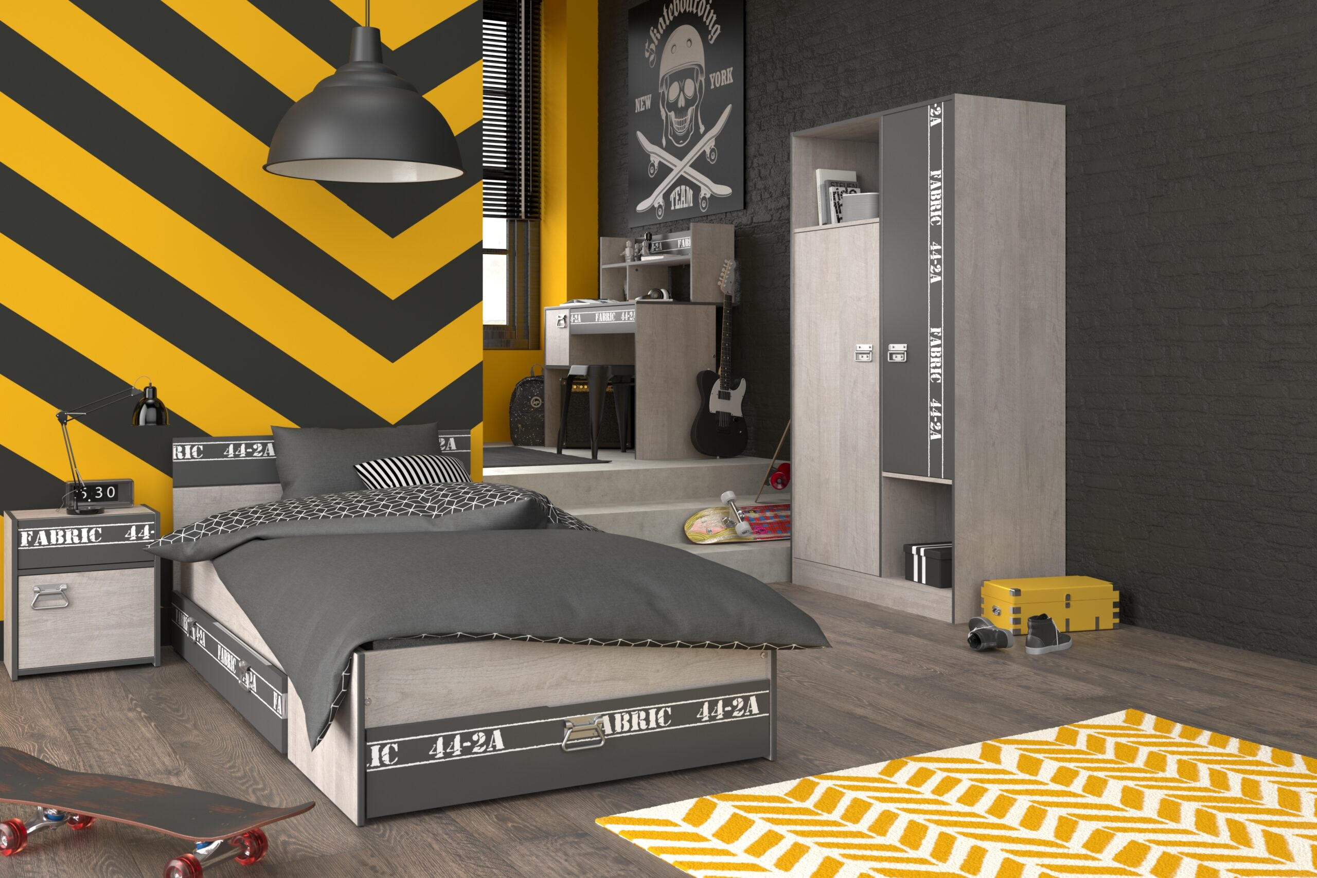 JUGENDZIMMER Fabric 12 in Esche und Grau 5 teilig - Braun, Holzwerkstoff (120/200/80cm)