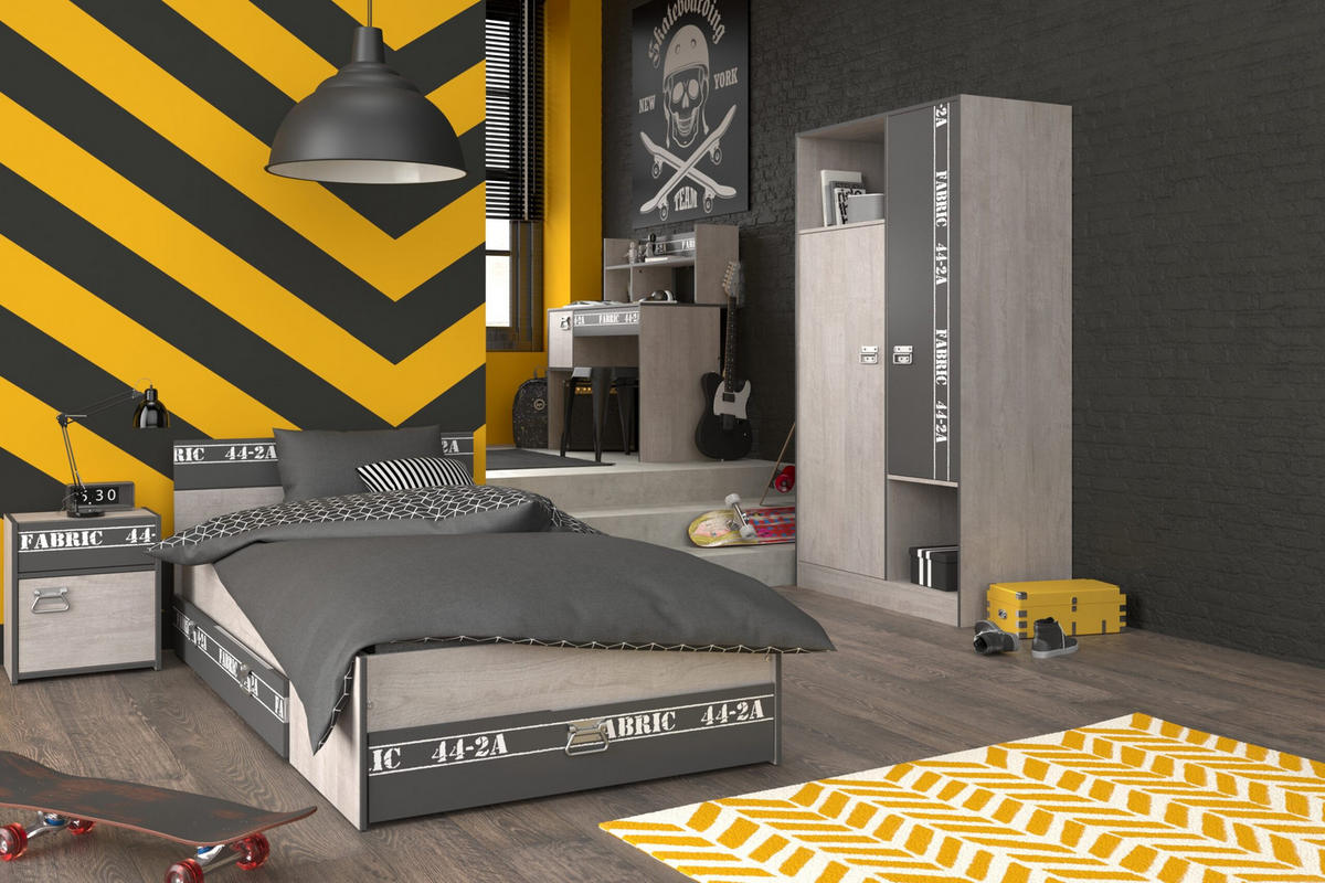 JUGENDZIMMER Fabric 12 in Esche und Grau 5 teilig - Braun, Holzwerkstoff (120/200/80cm)