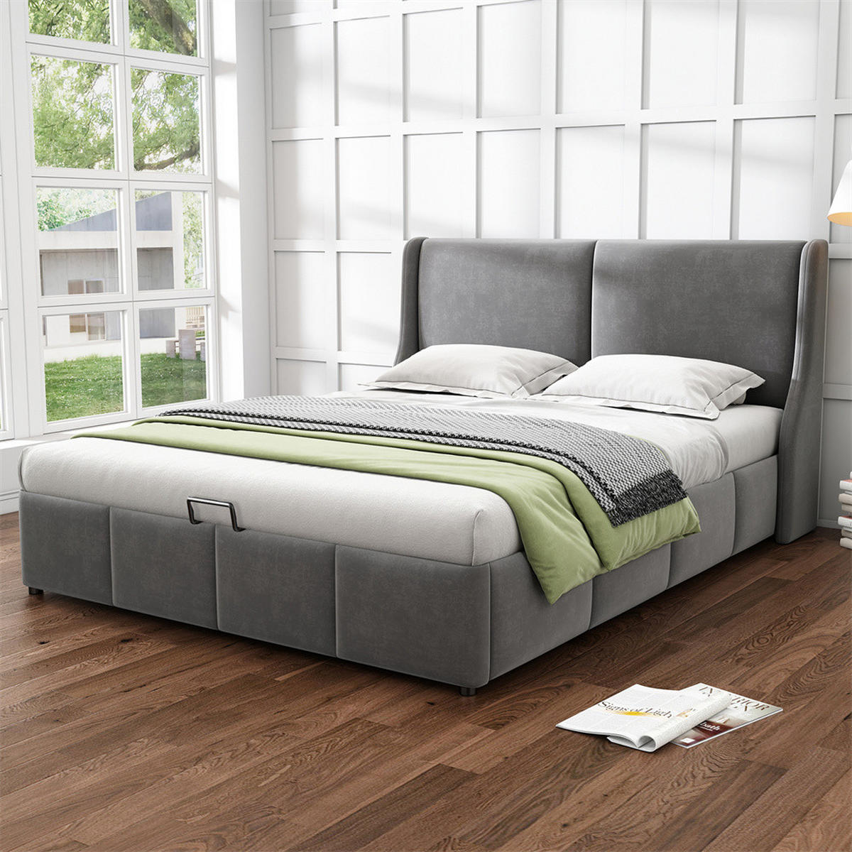 POLSTERBETT 180/200 cm in Grau Samt - Grau, Holz/Textil (180/200cm) - KOMHTOM