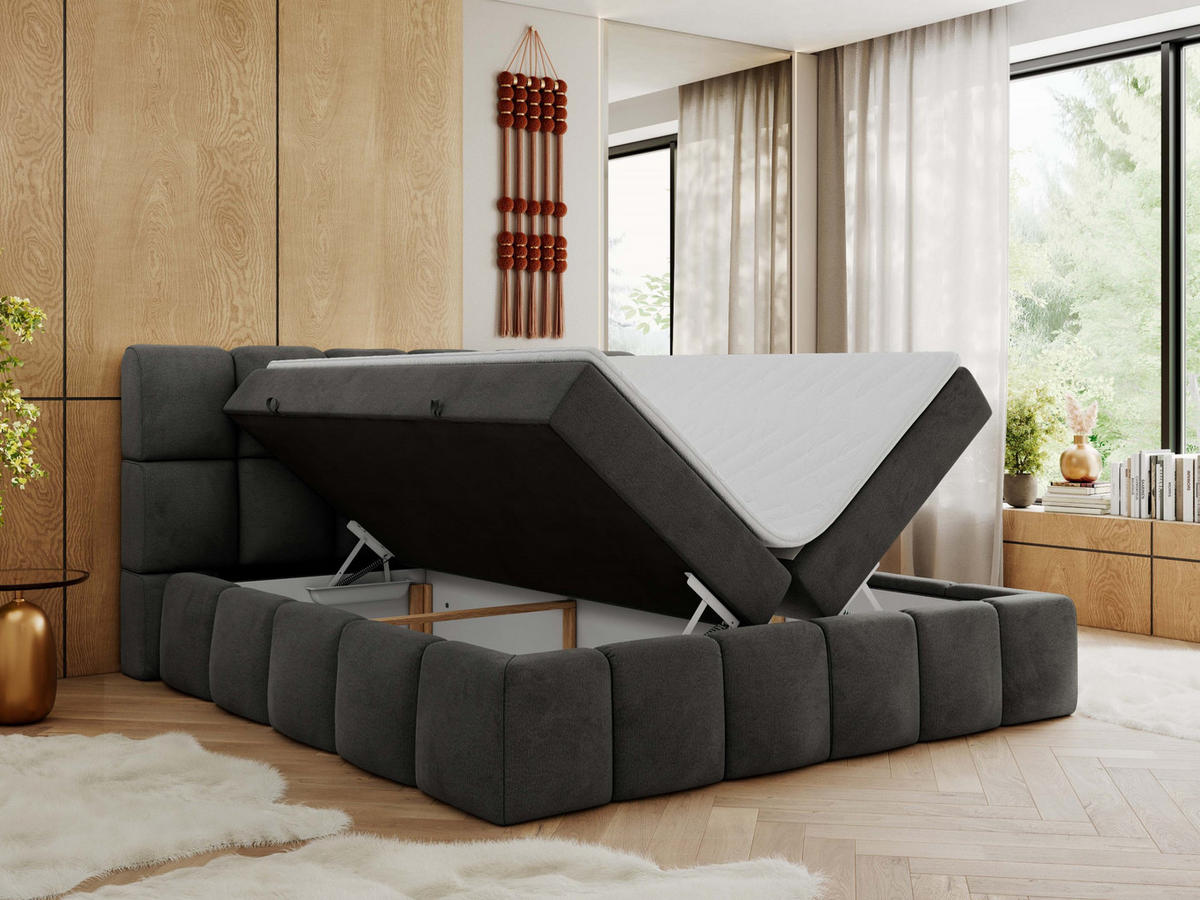 BOXBETT NIRA 200/200 - Dunkelgrau Velvet - H4 - Dunkelgrau, Holz/Textil (200/200cm) - MKS