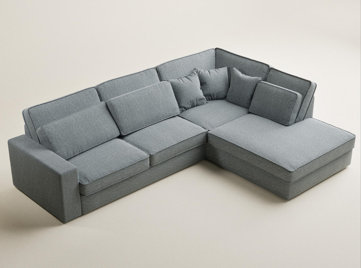 ECKSOFA Kirou Blau grau Webstoff - Rechts Seite - Blaugrau/Schwarz, Holz/Holzwerkstoff (225/311cm) - Maison de Reve
