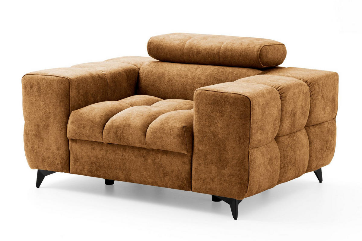 SESSEL PUDDING mit verstellbare Kopfstütze Velours Hellbraun - Hellbraun/Schwarz, Holz/Textil (140/93/100cm) - Muffo