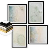 WANDBILDER 4er-Set - 50x50 cm & 40x60 cm Schwarzer Rahmen - Pastellfarbene Aquarell-Leinwandtextur - Schwarz, Kunststoff (50/50cm) - ArtPrintCave
