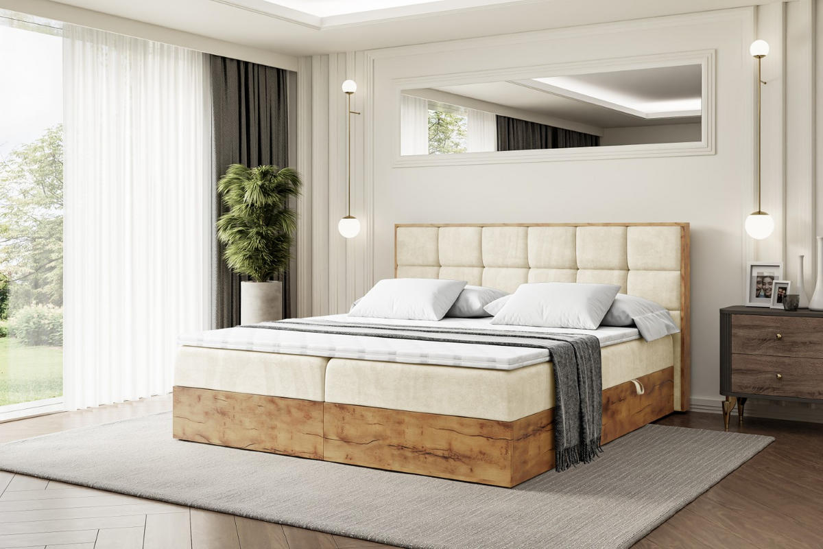 BOXBETT mit Matratze H4 und Lattenrost - LOLLI2 - 180x200 - Beige - Braun, Holzwerkstoff/Kunststoff (180/200cm) - ALTDECOR