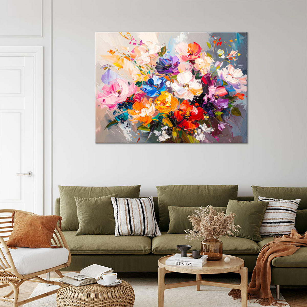 LEINWANDBILD Bunter Blumenstrauß Farbe 90x60cm - Multicolor, Textil (90/60cm) - Feeby