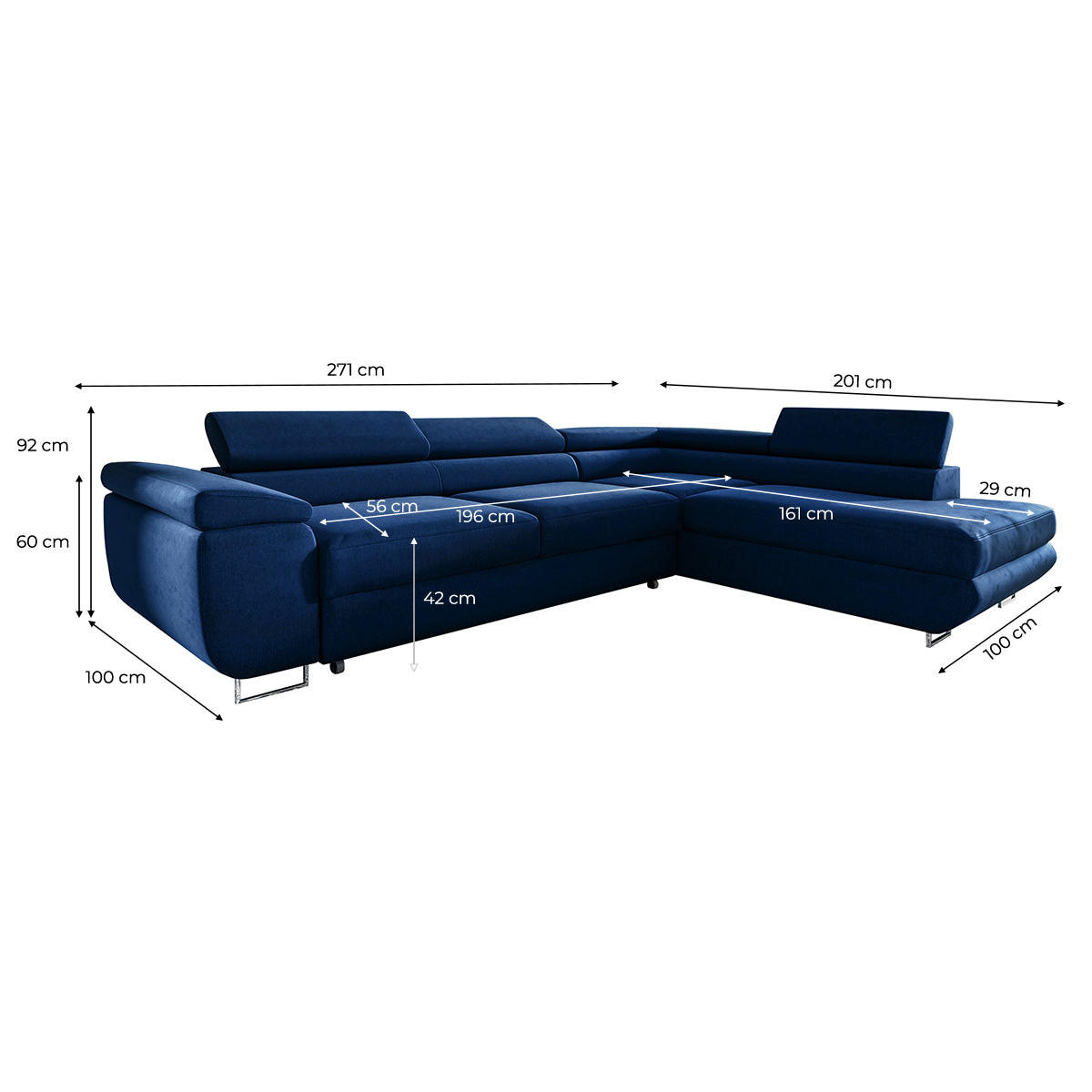 ECKSOFA Lyam 4 Sitzplätze Marineblau - Blau, Textil (271/201cm) - Petits-meubles