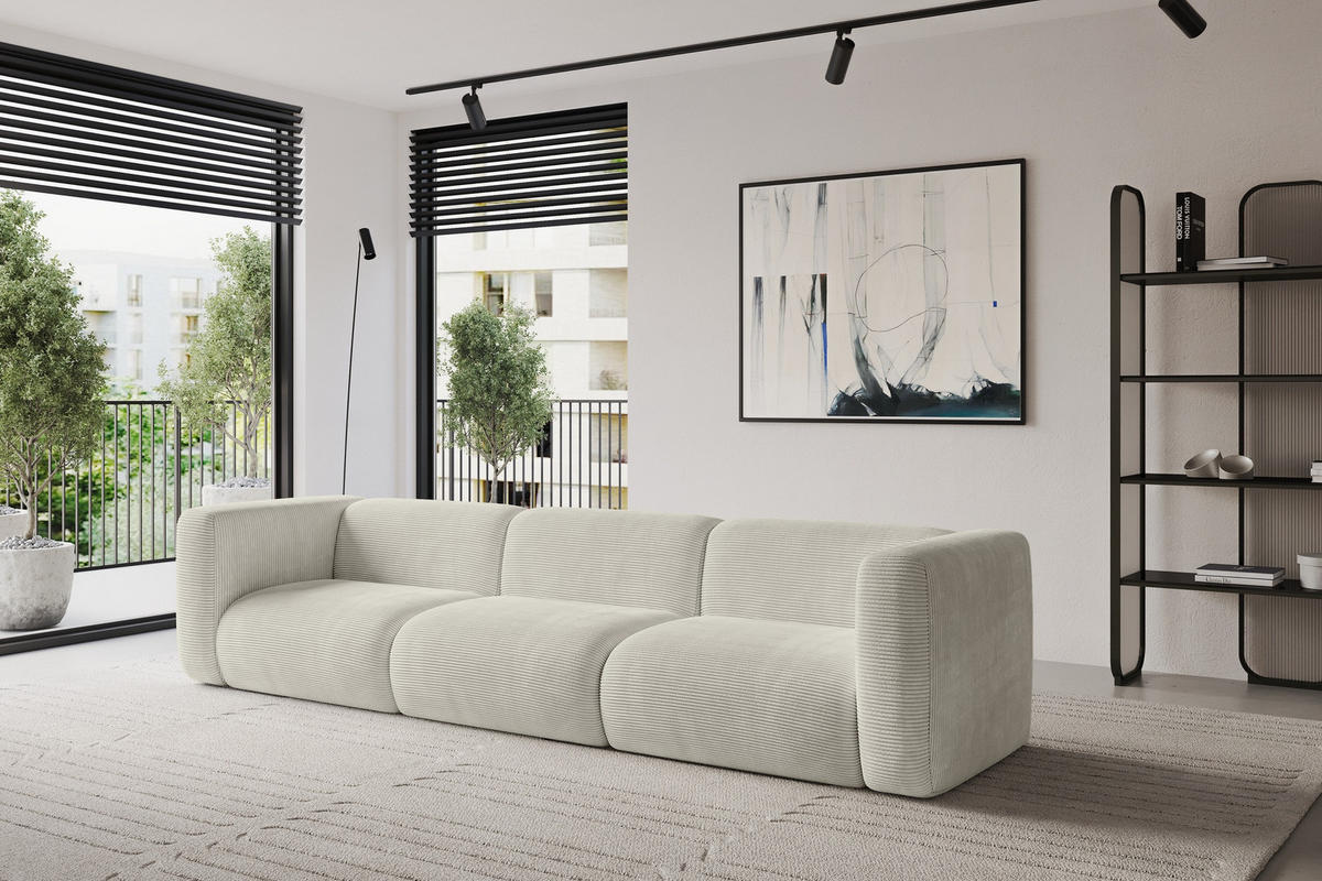 MODULÁRNÍ pohovka MIRA-S2, 3místná, 319 × 89 × 70 cm, krémová, manšestr - černá/krémová, kompozitní dřevo/textil (319/70/89cm) - ALTDECOR