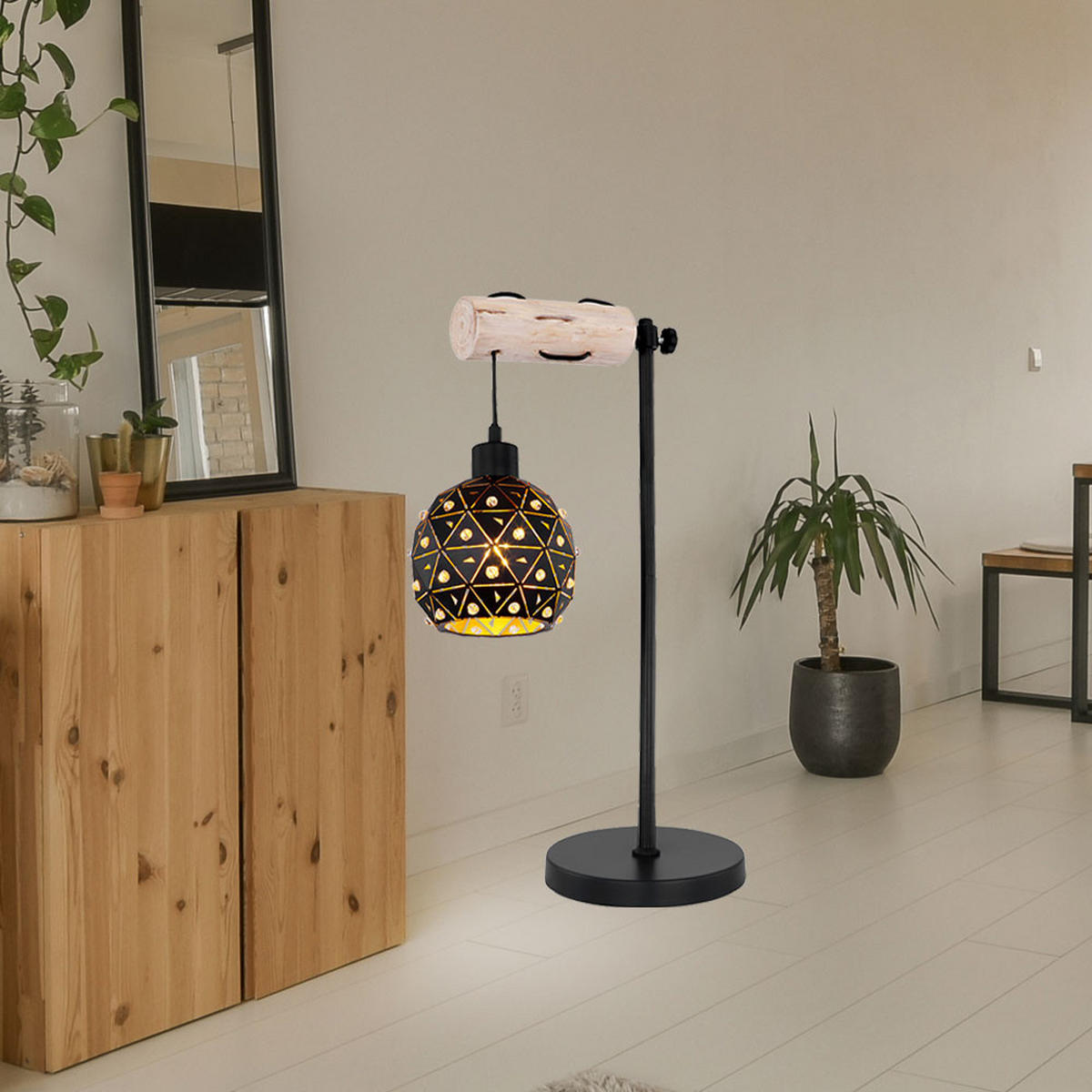 TISCHLEUCHTE Metall Schwarz Matt Gold - Schwarz, Holz (34/18/55cm) - Globo Lighting