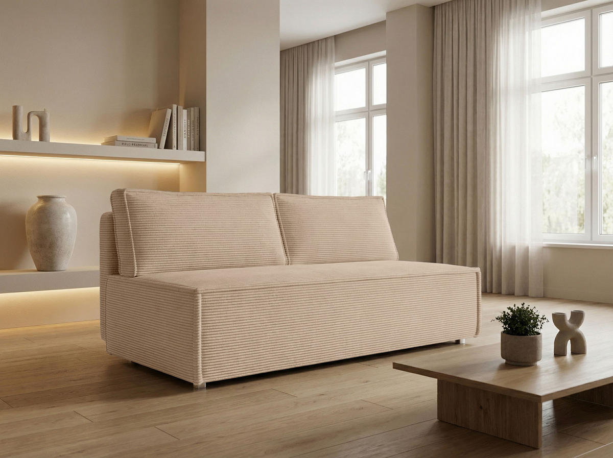 SCHLAFSOFA Diana mit Bettkasten, Beige 200/89/100 cm - Edelstahlfarben/Beige, Textil/Metall (200/89/100cm) - WFL GROUP